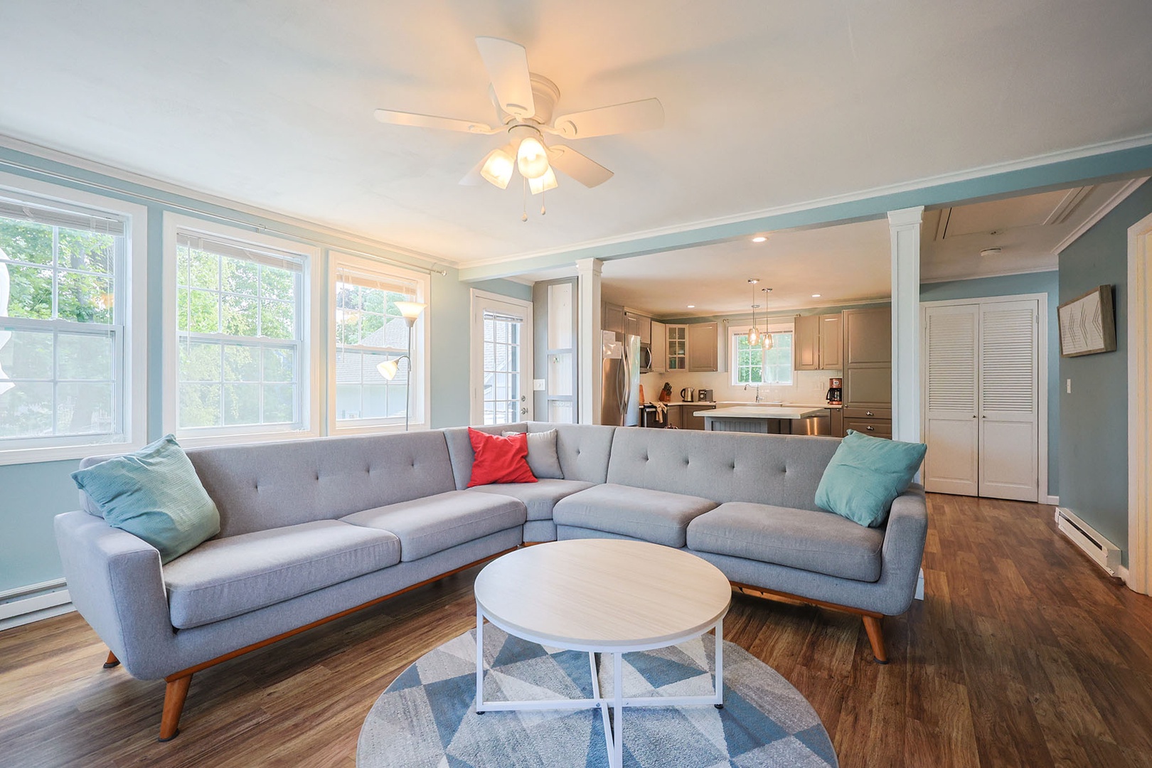 The spacious open-plan living room.