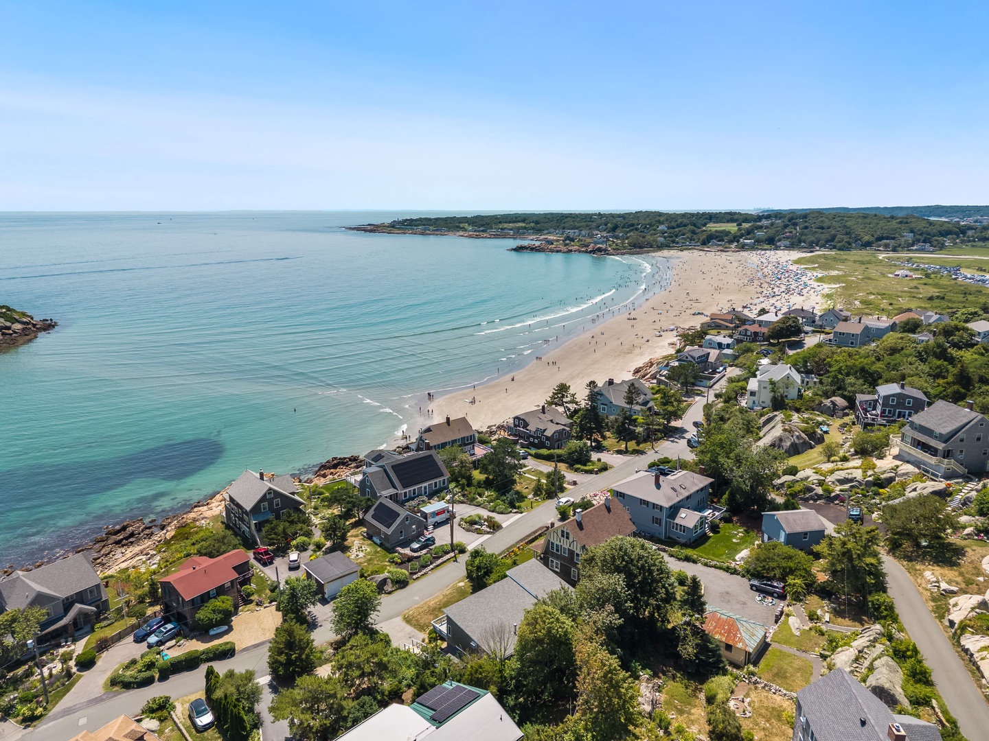 Aerial view of the house and Good Harbor Beach.