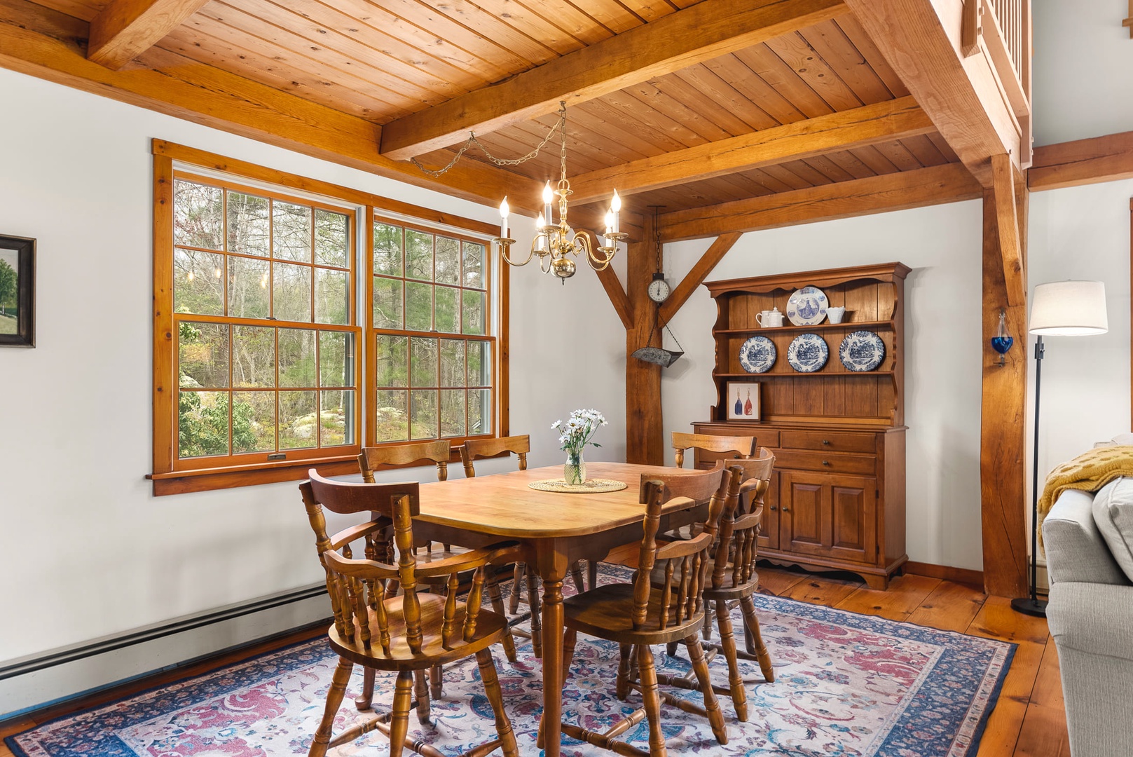 The dining table with views out to the forest.