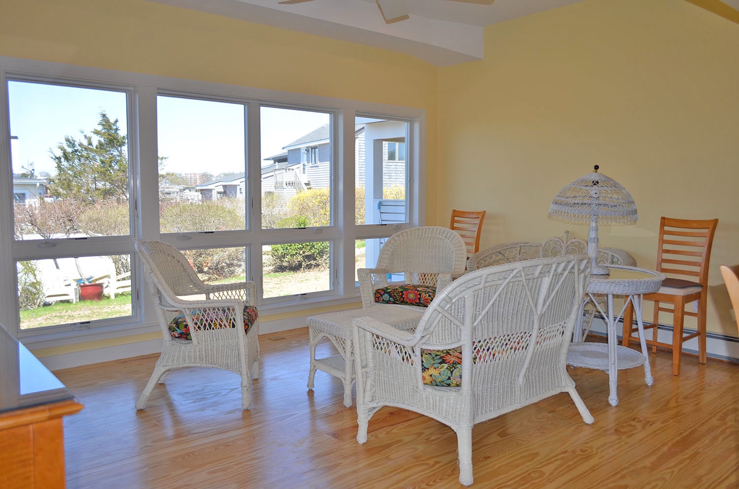 A second sitting area with views of Gloucester Harbor.