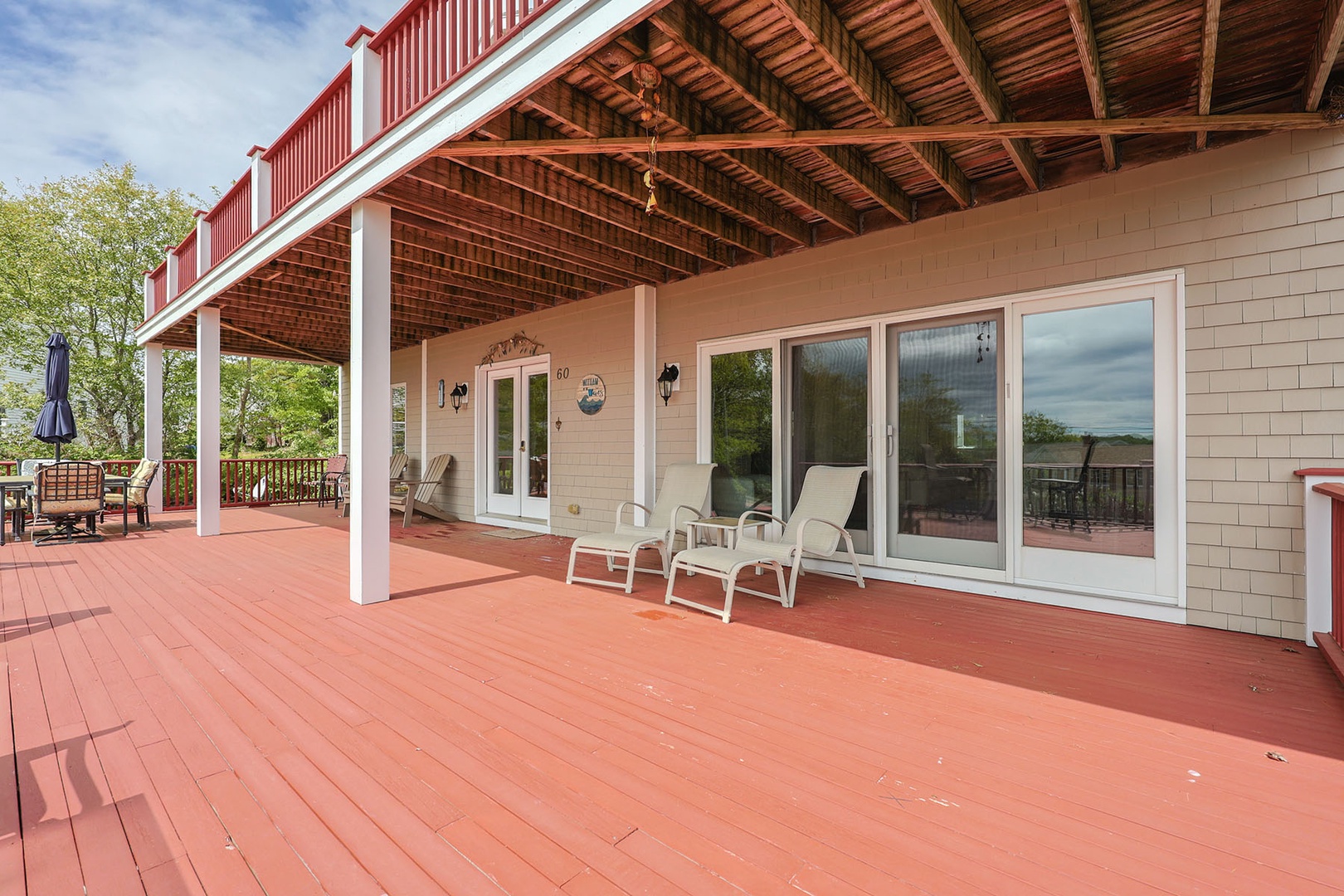 The spacious front deck