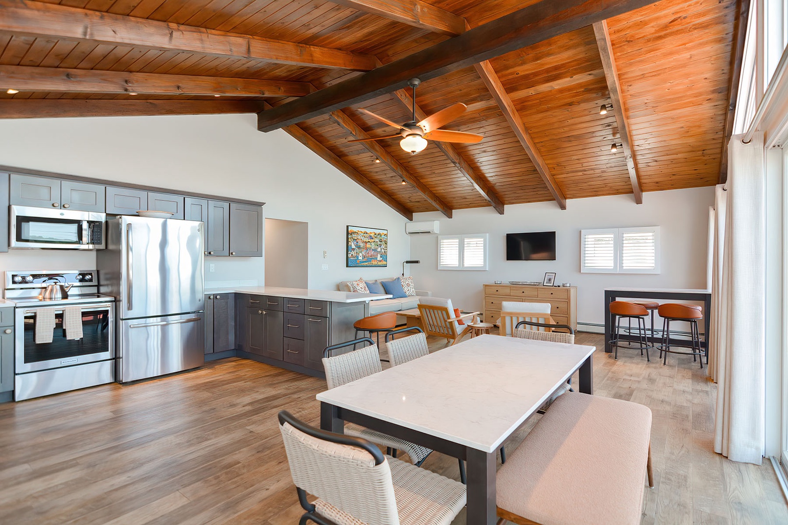 Open view of the living room from the kitchen.