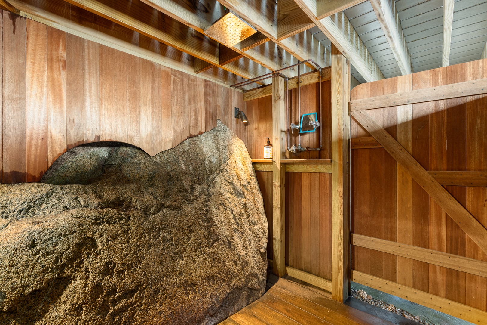 The outdoor shower has access to the basement level.