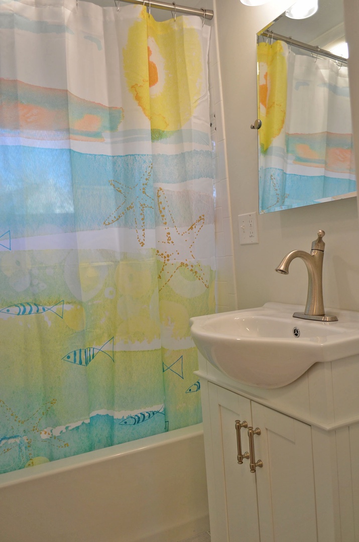 Second-floor bath with tub/shower.