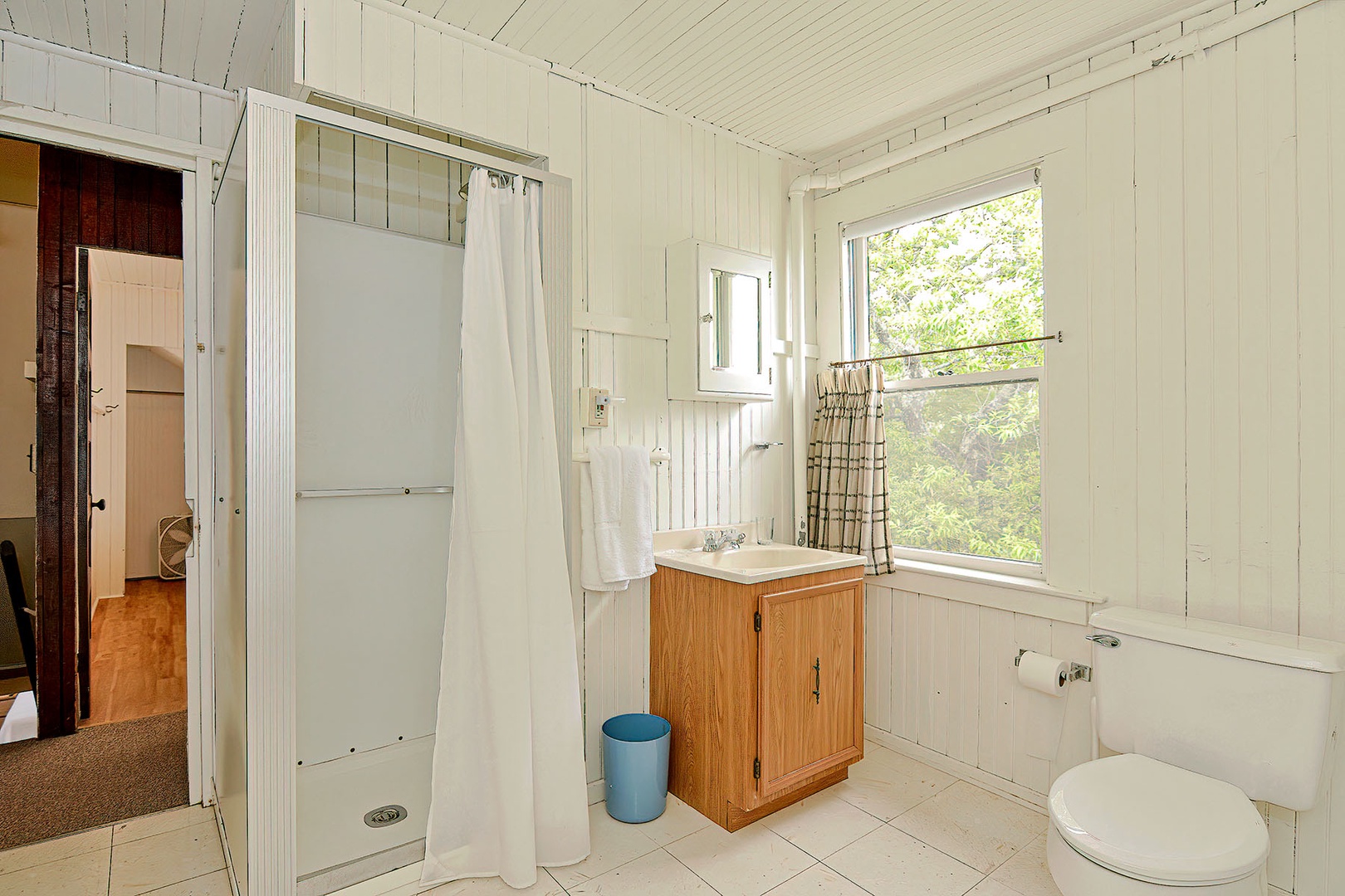 Full bathroom with walk-in shower.