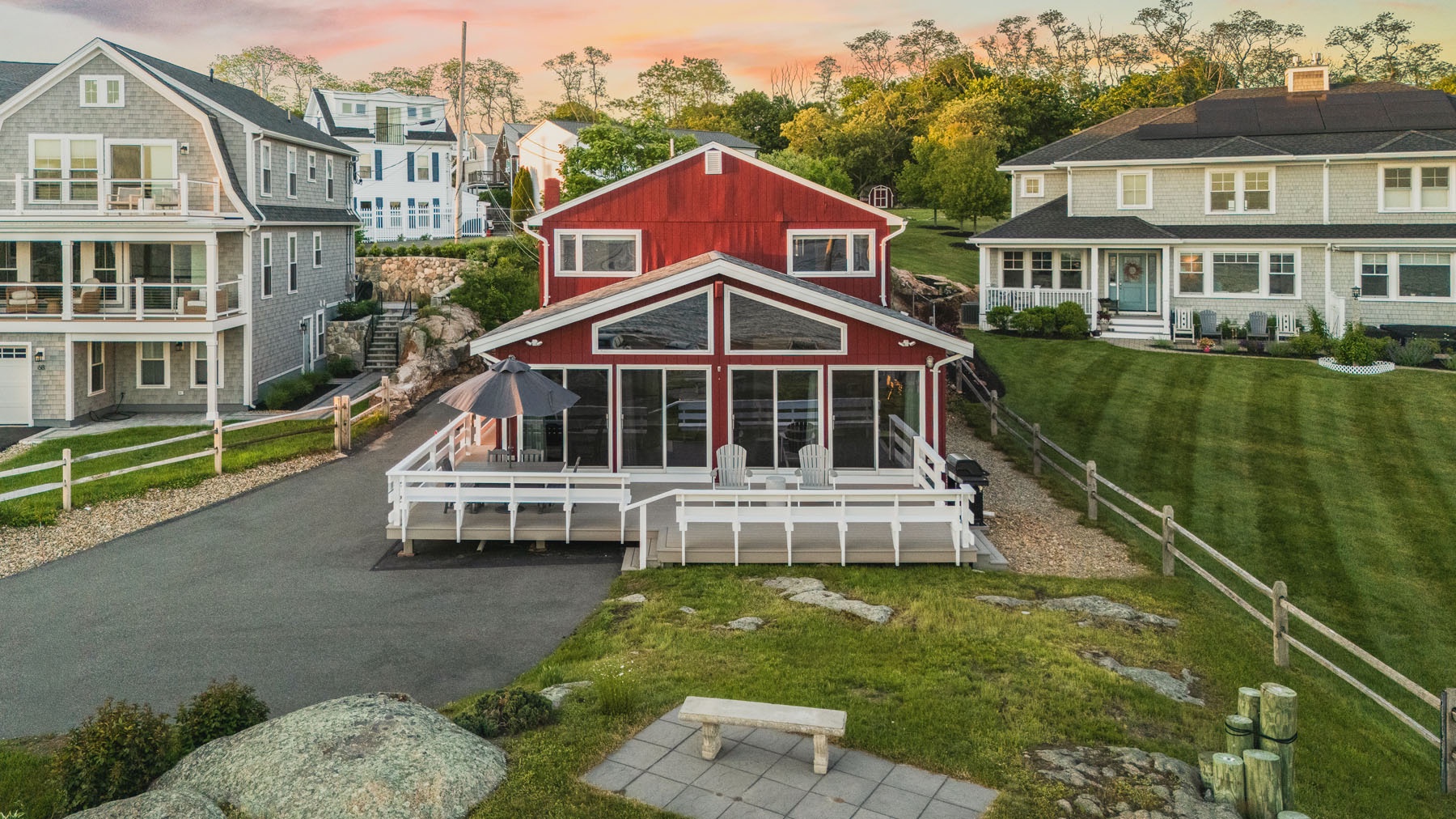 Front view of the house and deck.