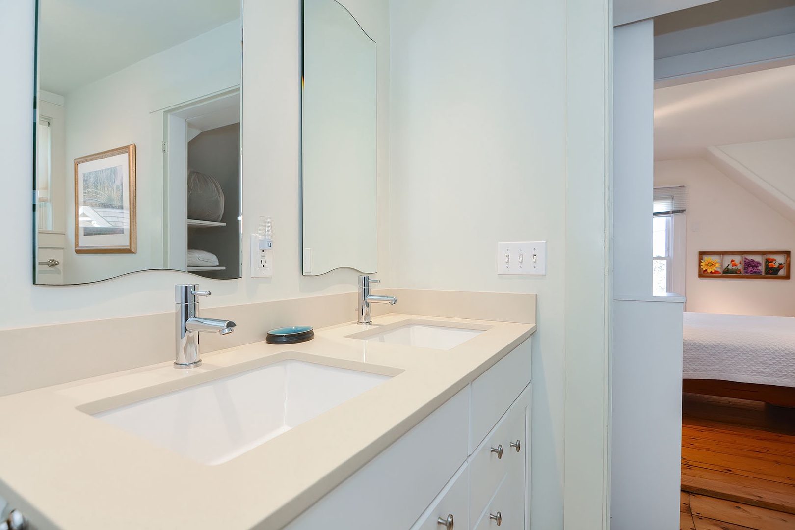 The full bath has a double vanity.