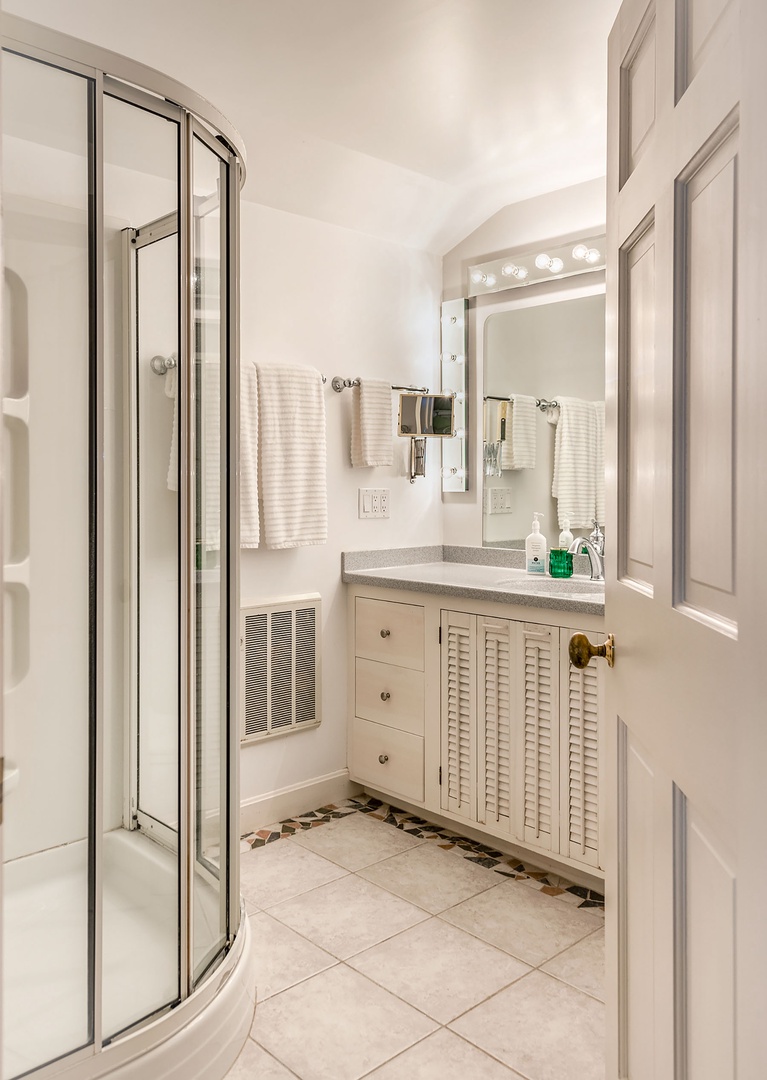 Full bathroom with shower.