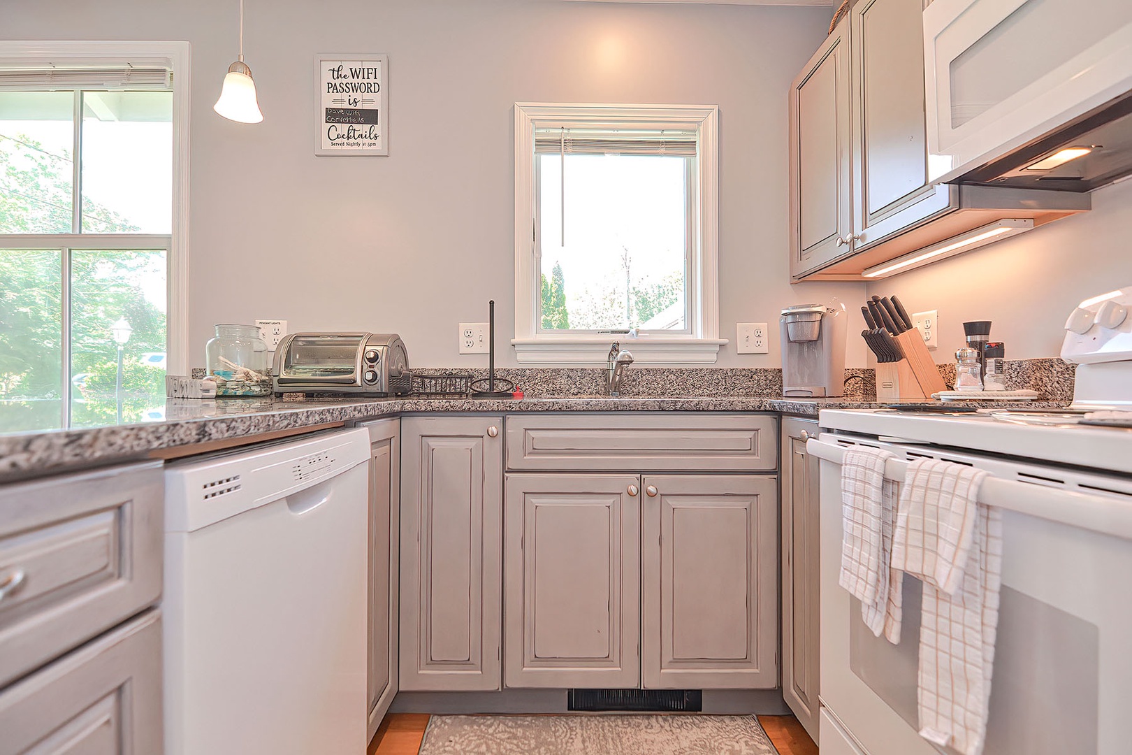 The galley kitchen is well-equipped.