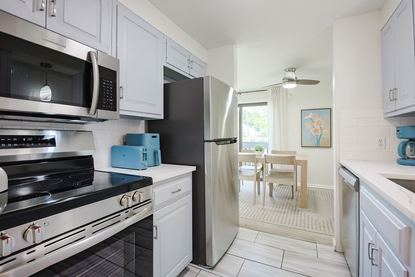 Kitchen overlooking the dining area.