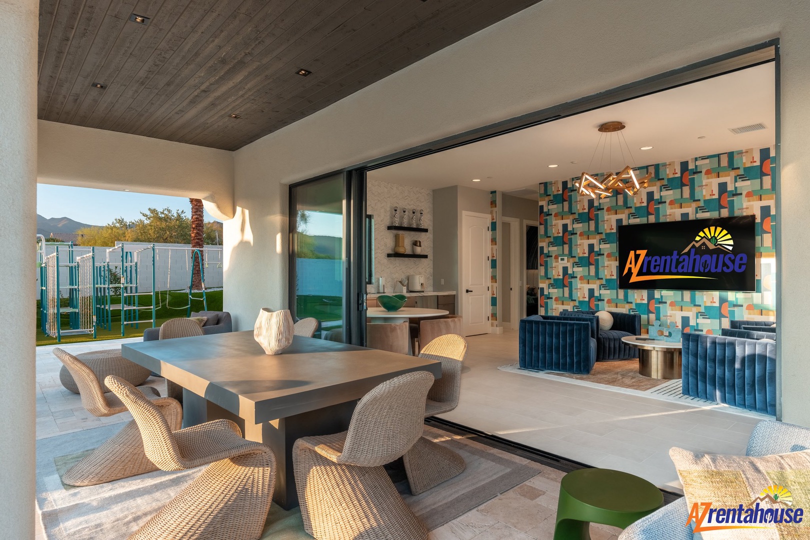 Step into your private oasis where indoor luxury meets outdoor bliss—seamless glass doors open your stylish dining and lounge space to endless possibilities.