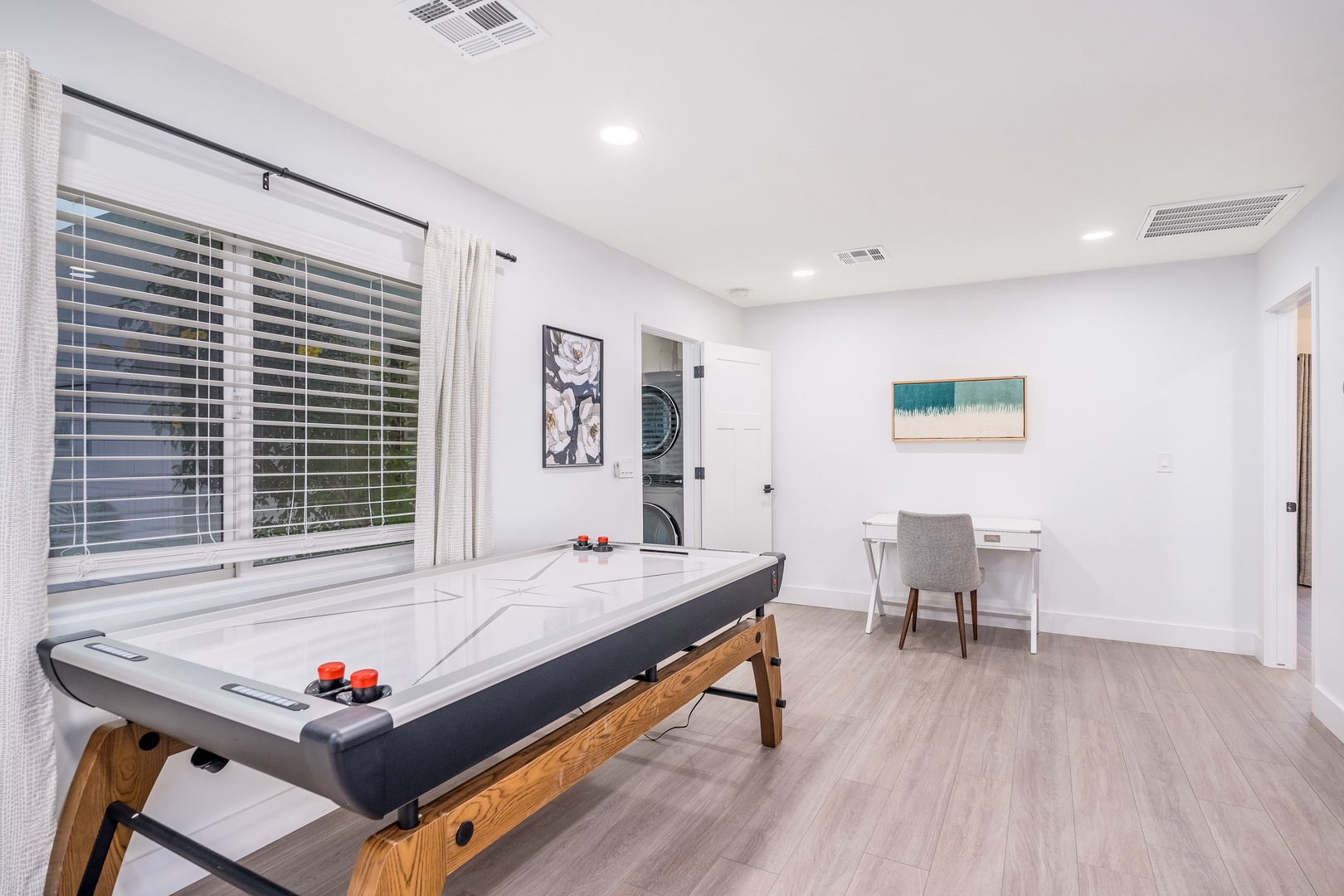 Challenge a friend to air hockey or catch up on work at your private desk. The in-unit washer and dryer make it easy to freshen up between adventures.