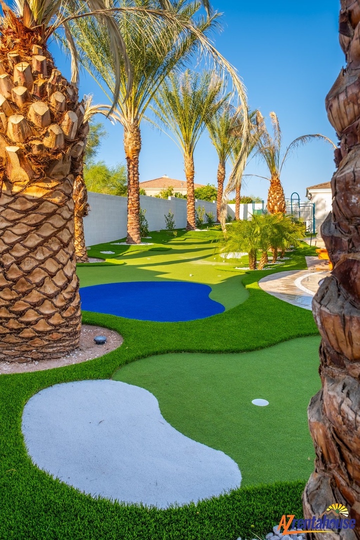Challenge your putting skills on this tropical-themed miniature golf course surrounded by towering palms and lush landscaping.