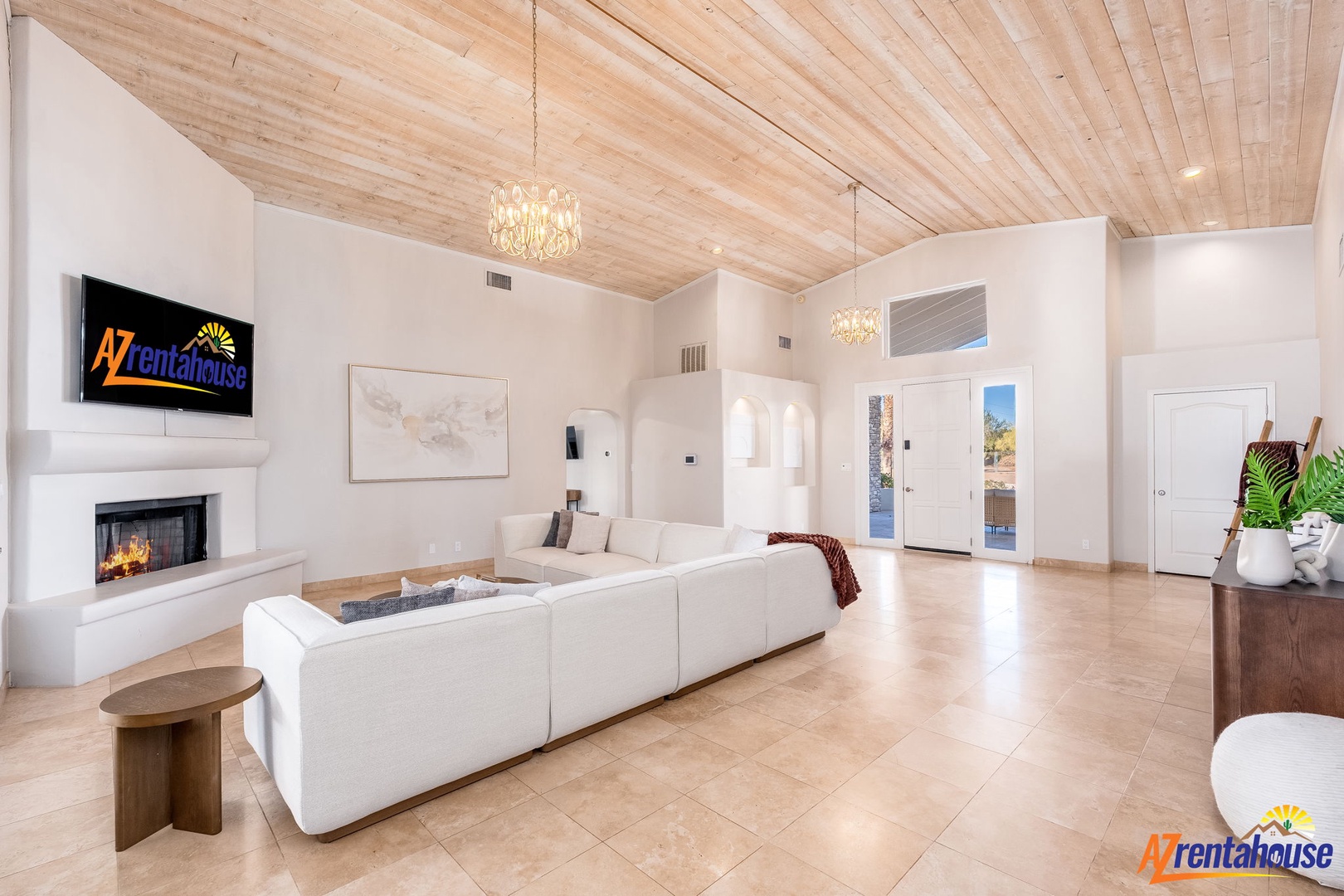 Sink into plush seating beneath vaulted wood ceilings and sparkling chandeliers. Cozy up by your fireplace, unwind with your favorite shows, and enjoy the bright, airy openness welcoming you home.