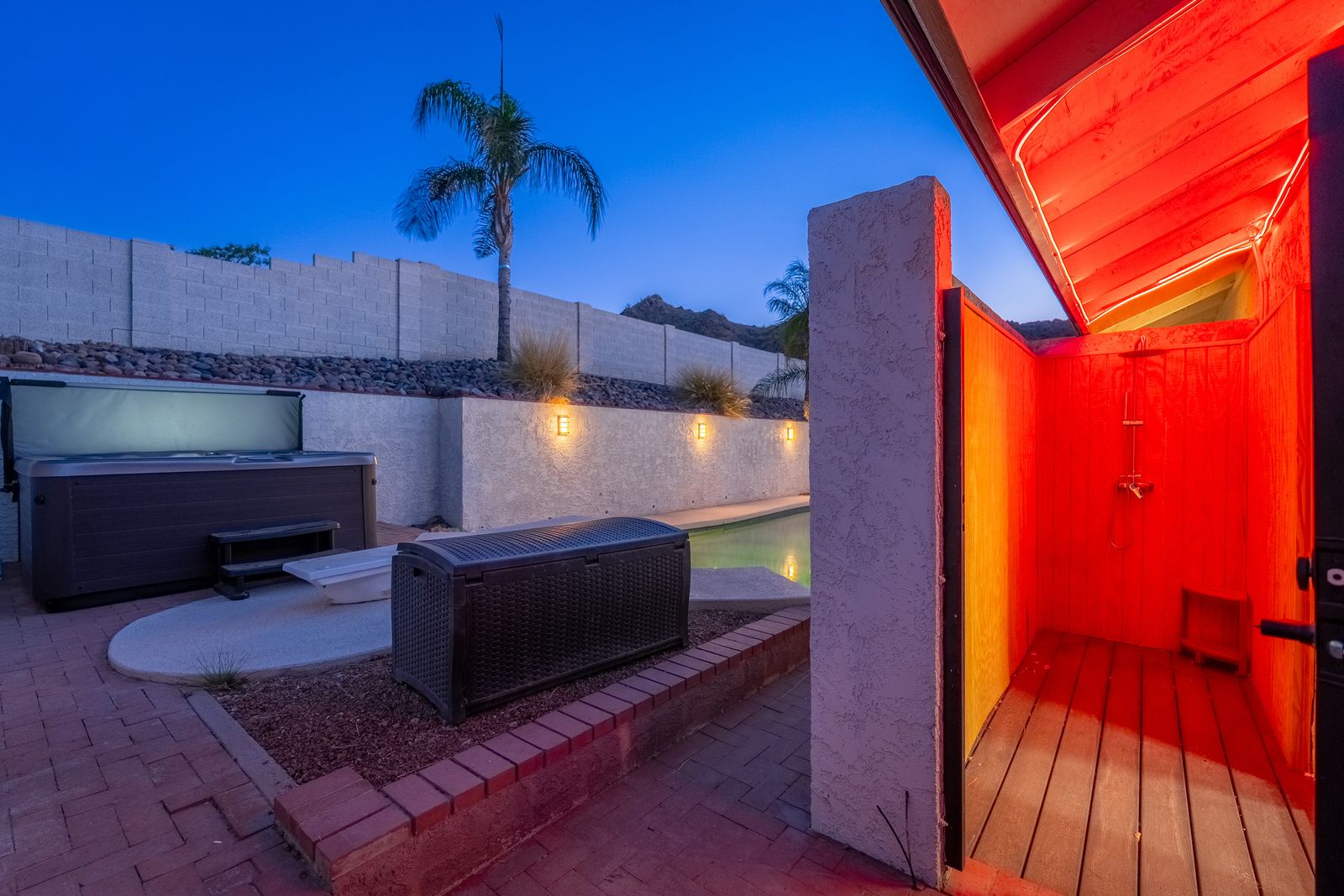 Unwind under the stars in your private oasis featuring a glowing infrared sauna, relaxing hot tub, and desert mountain views. Perfect for evening relaxation after exploring Arizona's beauty.