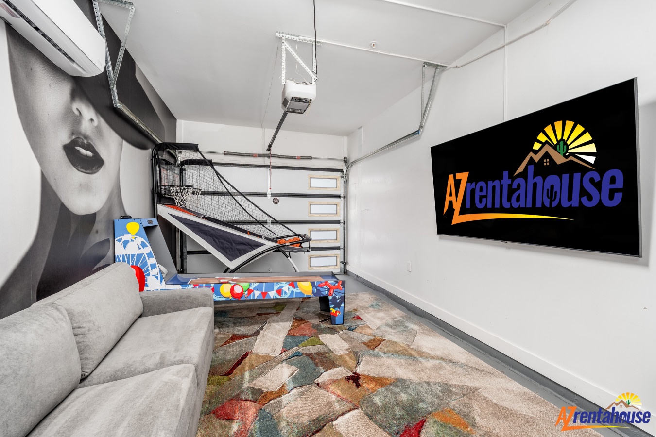 Shoot hoops and unwind in your own private game room, complete with cozy seating and vibrant entertainment.