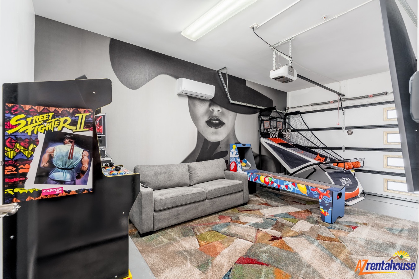 Your private arcade awaits with vintage games, air hockey, and basketball. Challenge friends in this entertainment haven with stylish seating.