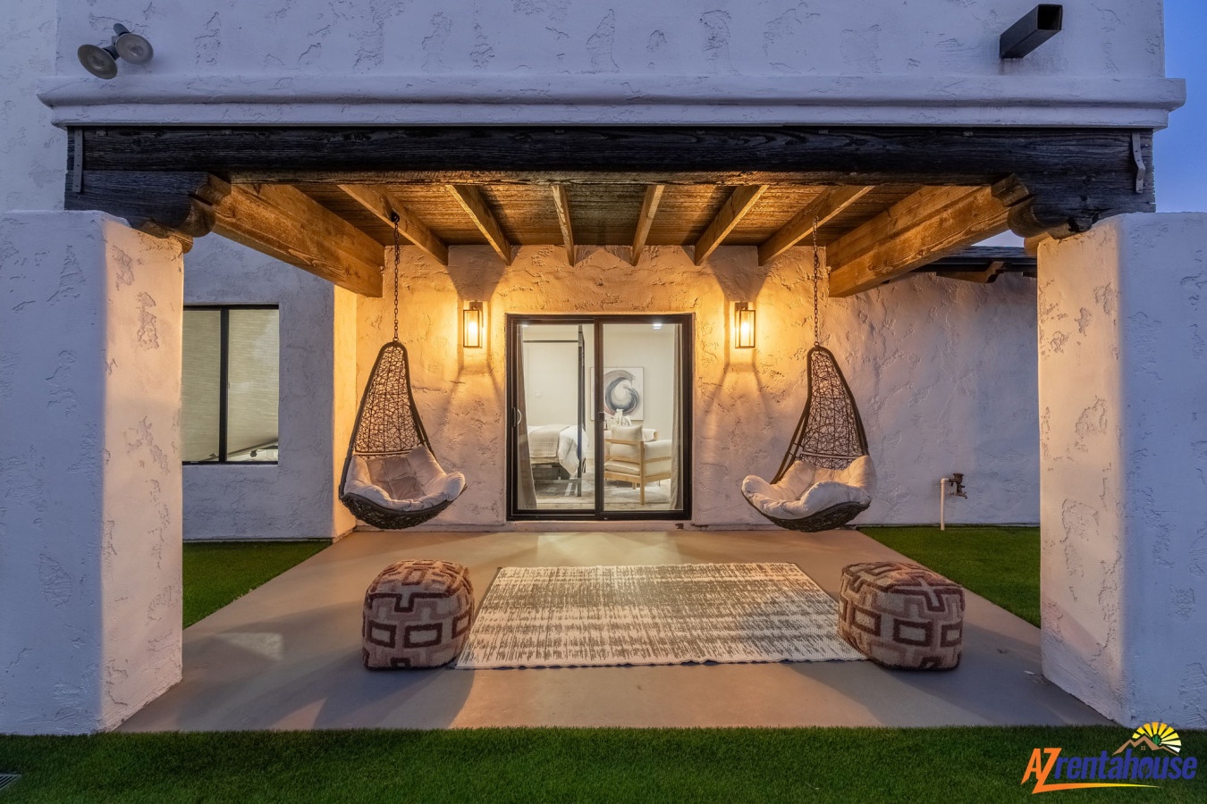 Unwind in your own private oasis—swing gently in suspended chairs under warm wooden beams, with soft lighting creating the perfect evening retreat.