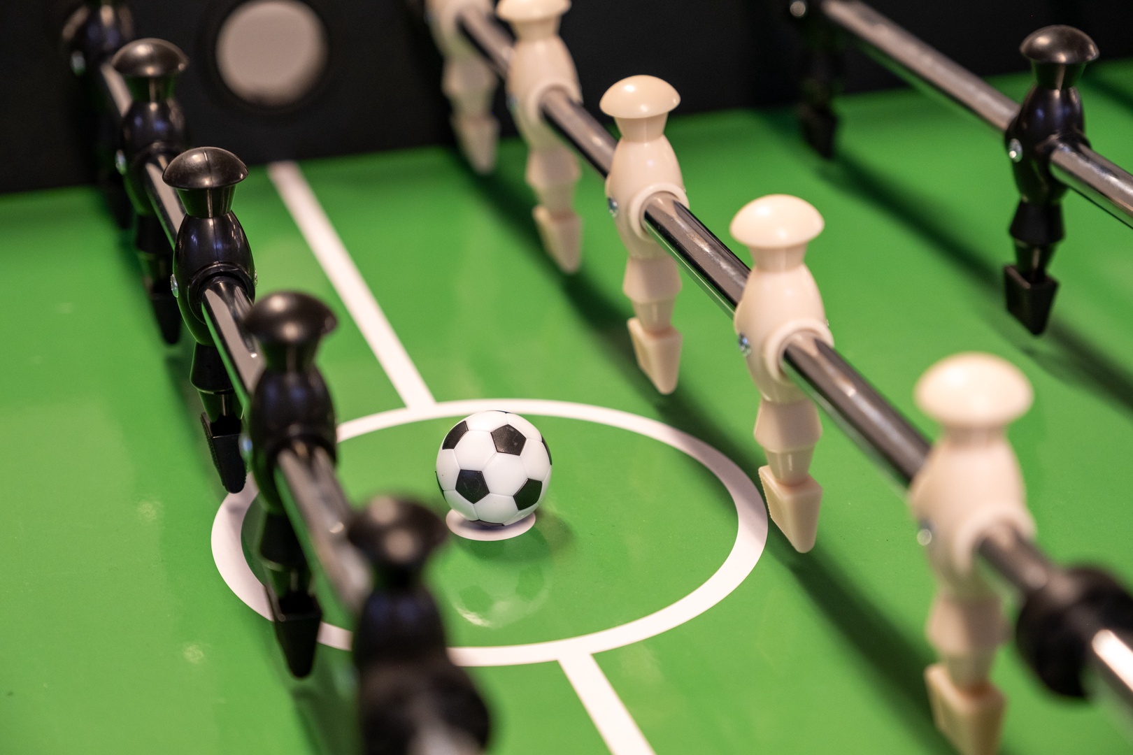 Challenge friends to a friendly match on the vintage foosball table—perfect for evenings filled with laughter and competition.