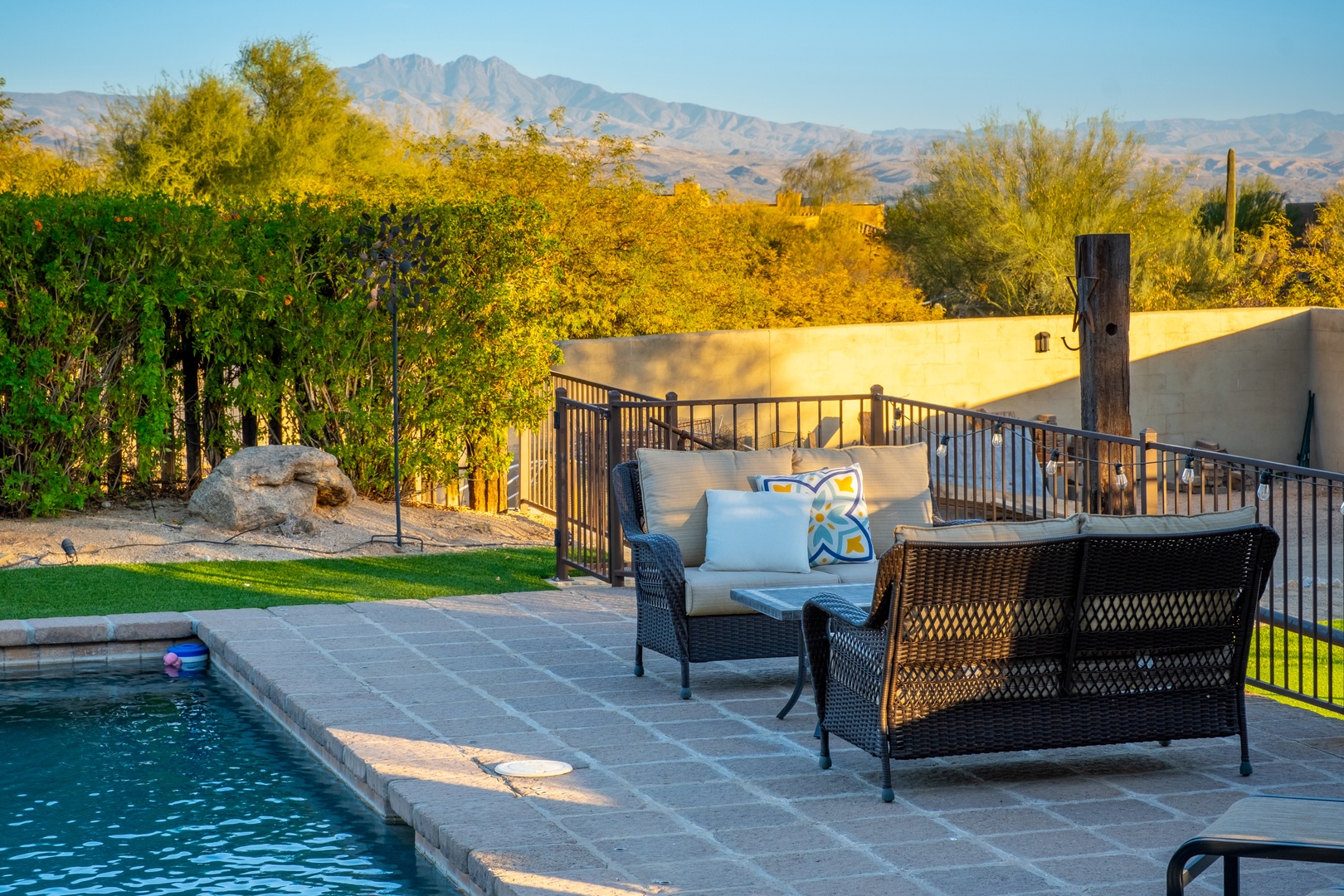Unwind poolside in your private outdoor oasis, where desert mountain views and golden-hour sunlight create the perfect backdrop for relaxation and memorable moments.