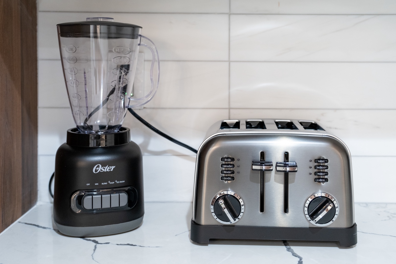 Your kitchen is equipped with a modern blender and 4-slice toaster, making it easy to whip up smoothies and breakfast favorites during your stay.