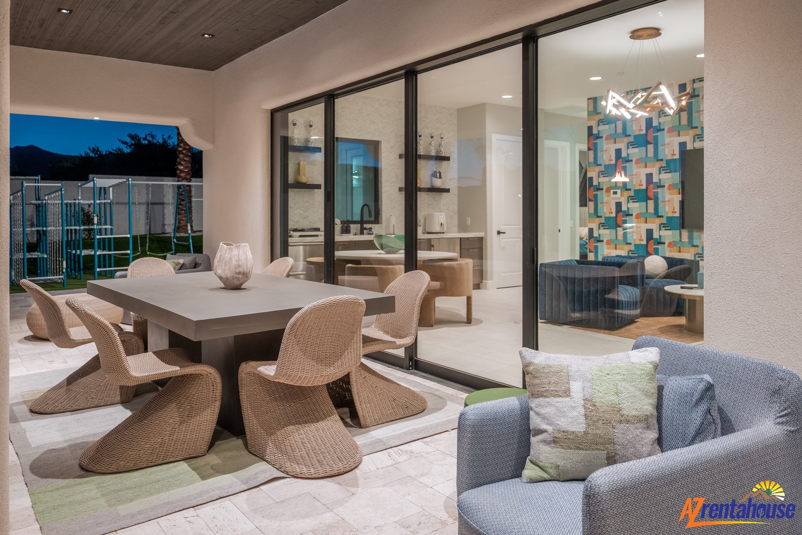 Dine under desert stars on your private covered terrace, where modern design meets outdoor elegance for unforgettable evenings.