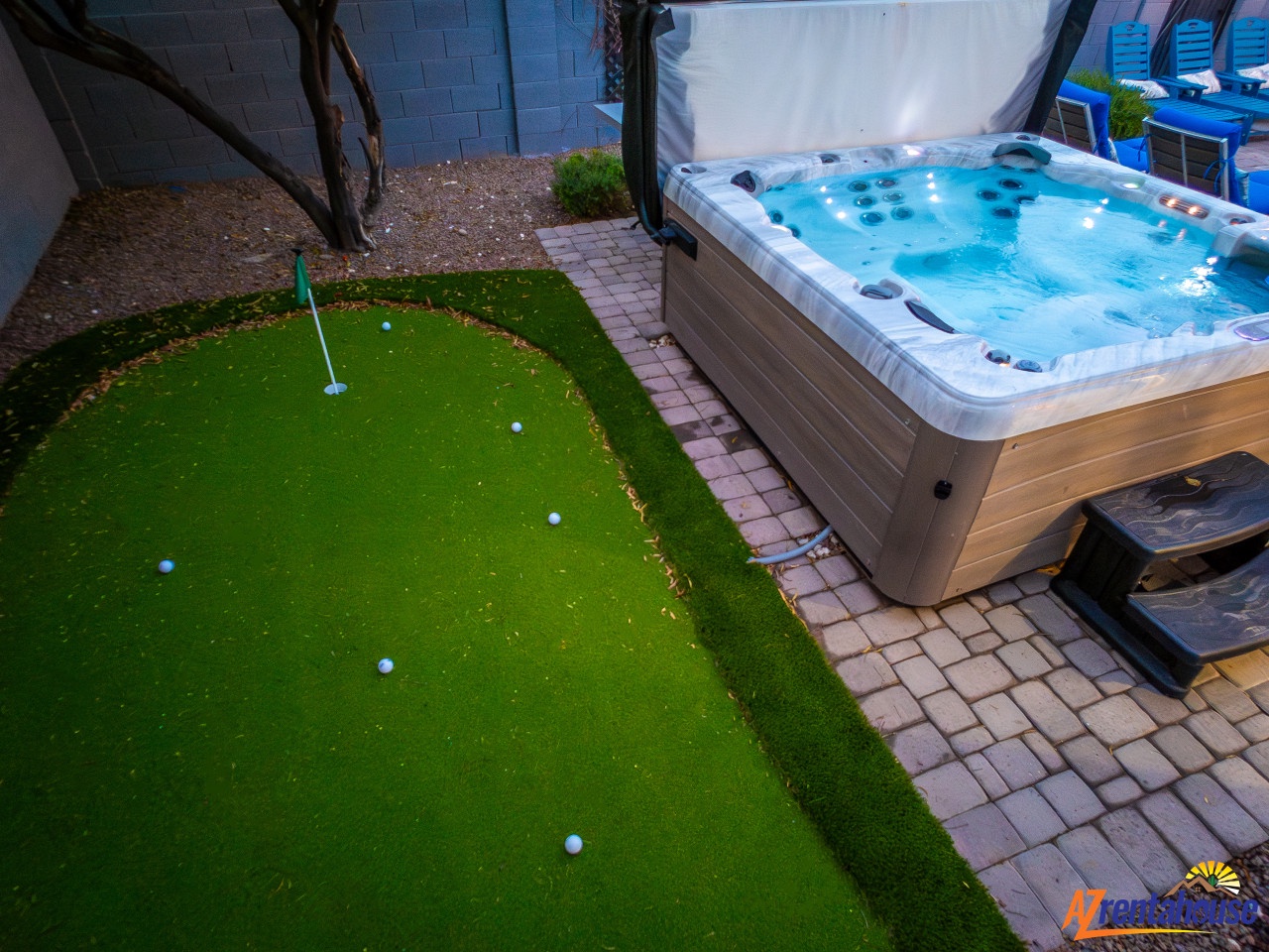 Perfect your putting game then unwind in the bubbling hot tub - your own private leisure oasis awaits.