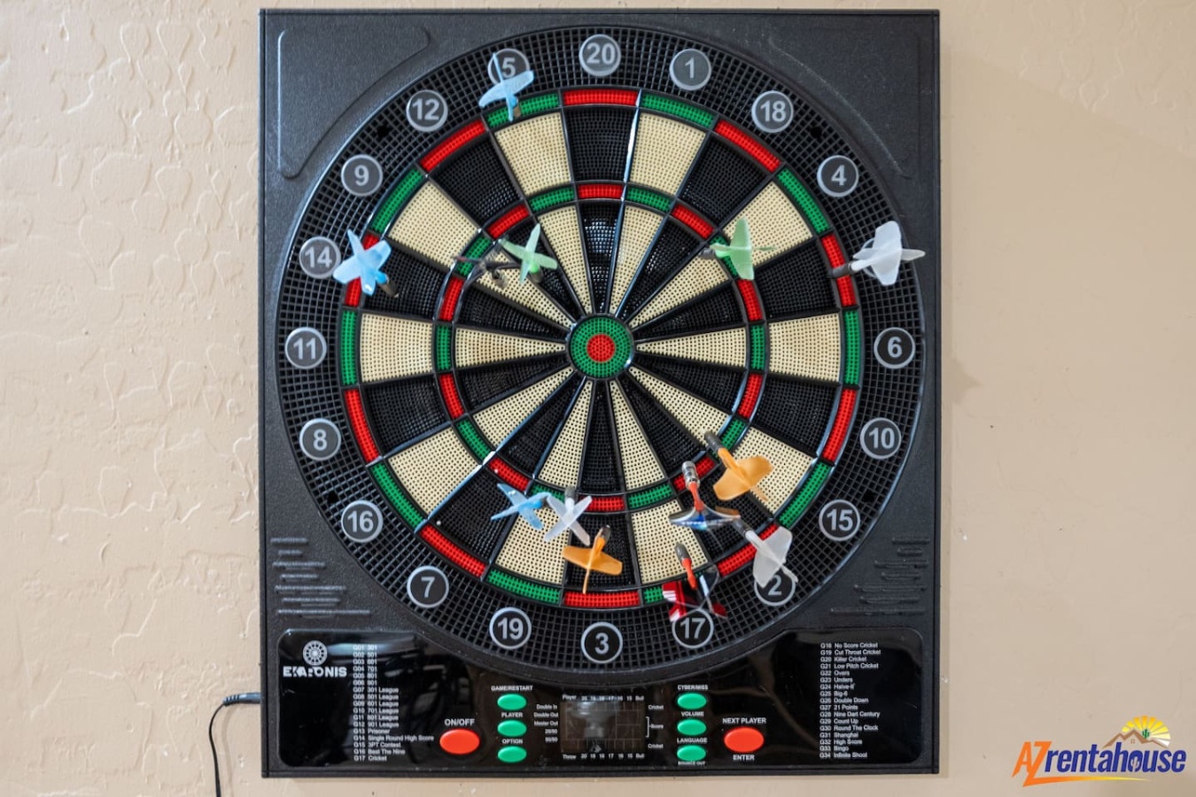 Challenge friends to exciting dart games with this electronic dartboard, perfect for entertainment during your stay.