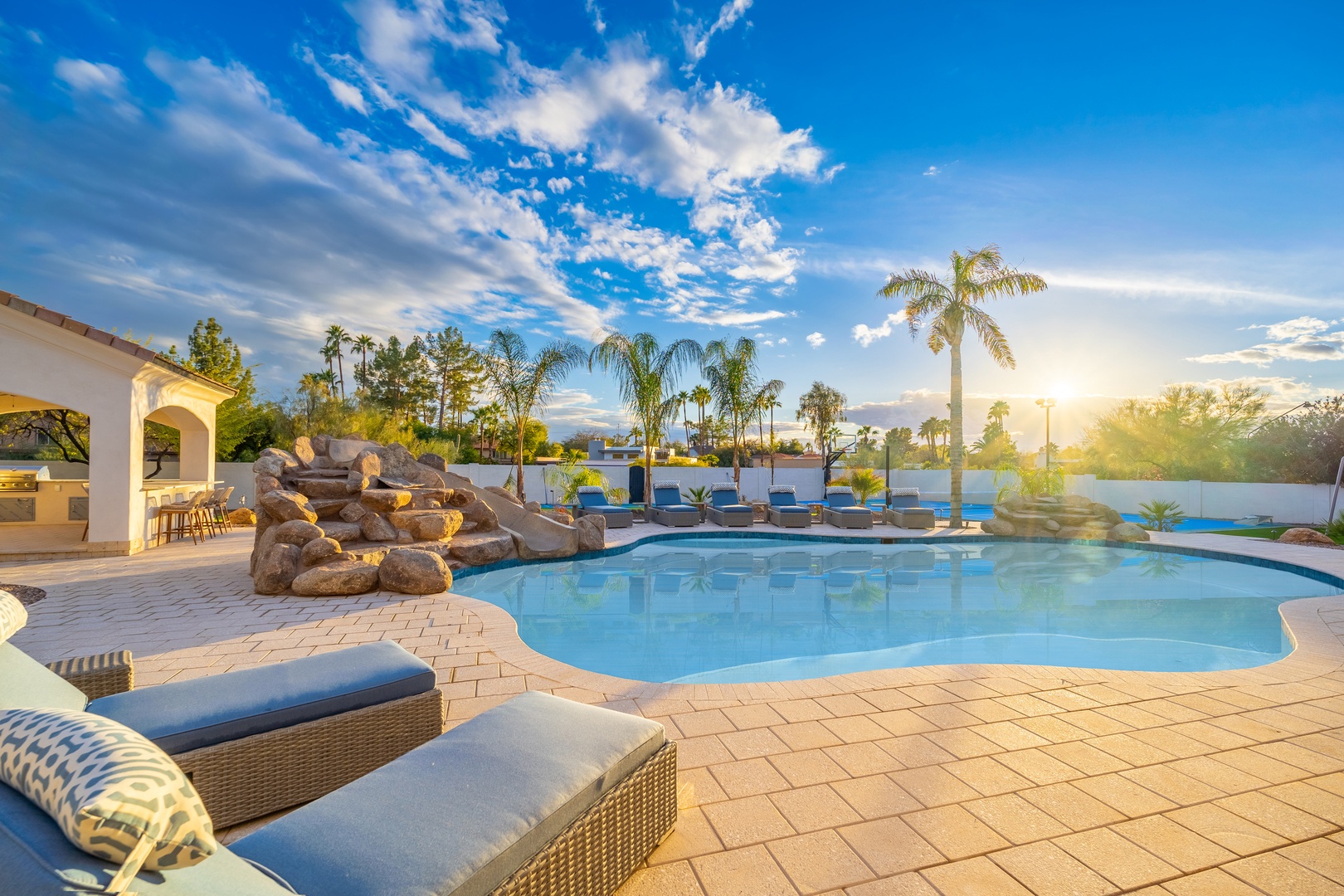 Soak up the sun on your private poolside loungers, where sparkling water meets desert palms and golden hour turns every evening into a vacation postcard moment.
