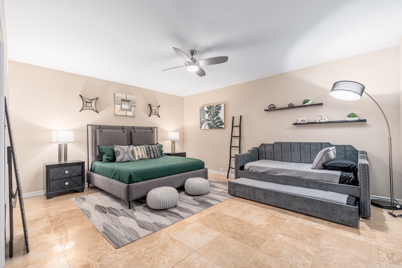 Unwind in your spacious studio with plush sleeping and lounge areas, modern finishes, and calming décor that invites you to relax after a day of exploring.