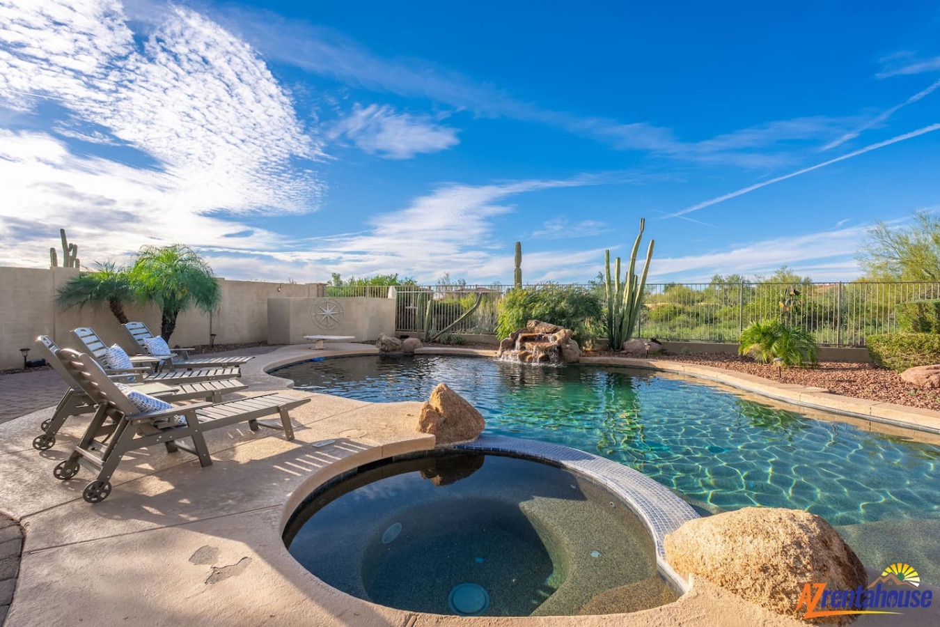 Dive into your private desert oasis featuring a sparkling pool, relaxing spa, and stunning Sonoran landscape views.
