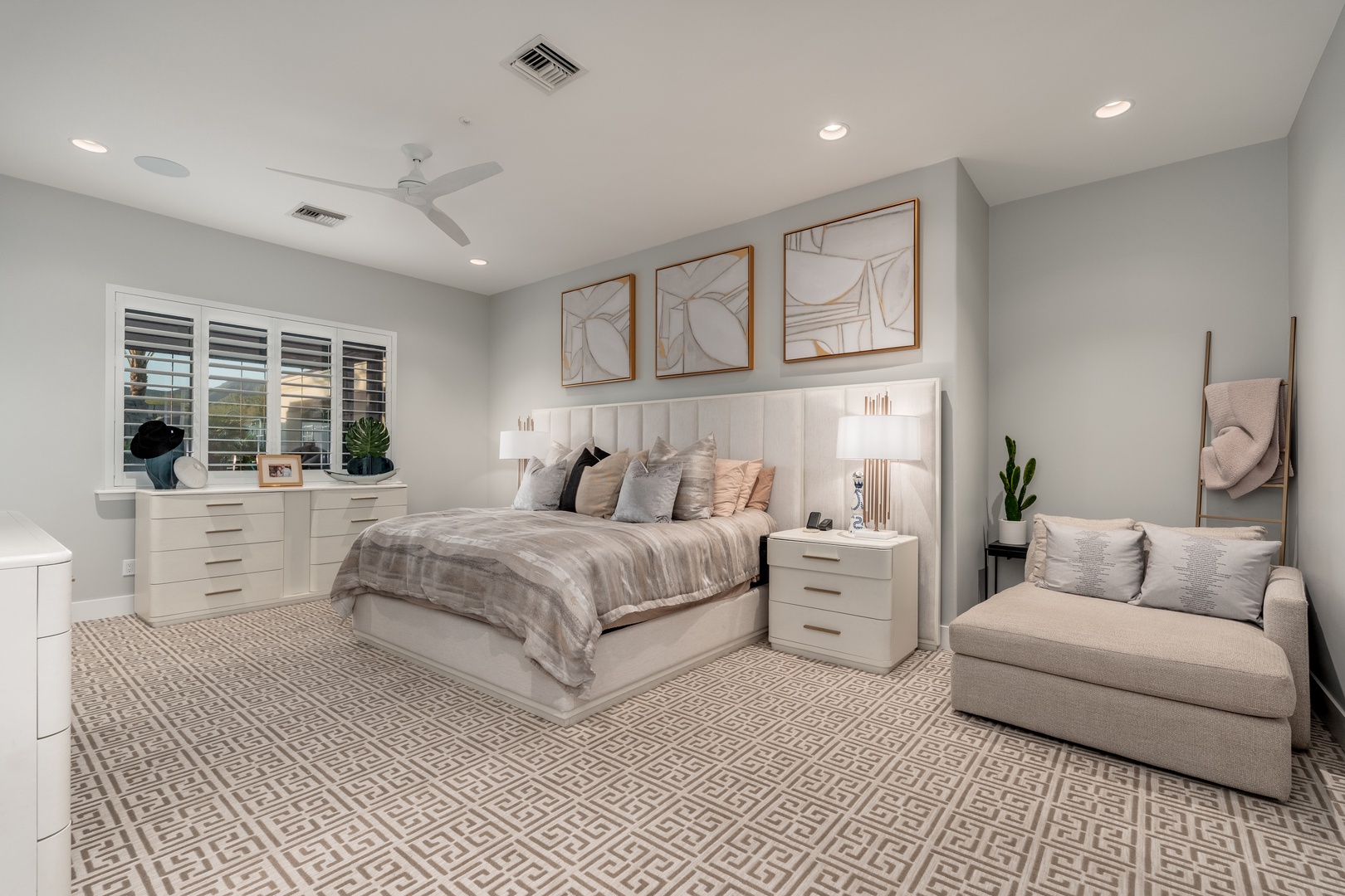 Step into your serene retreat with a plush bed, elegant furnishings, and a cozy seating area perfect for unwinding. Soft lighting and modern touches create your ideal home away from home.