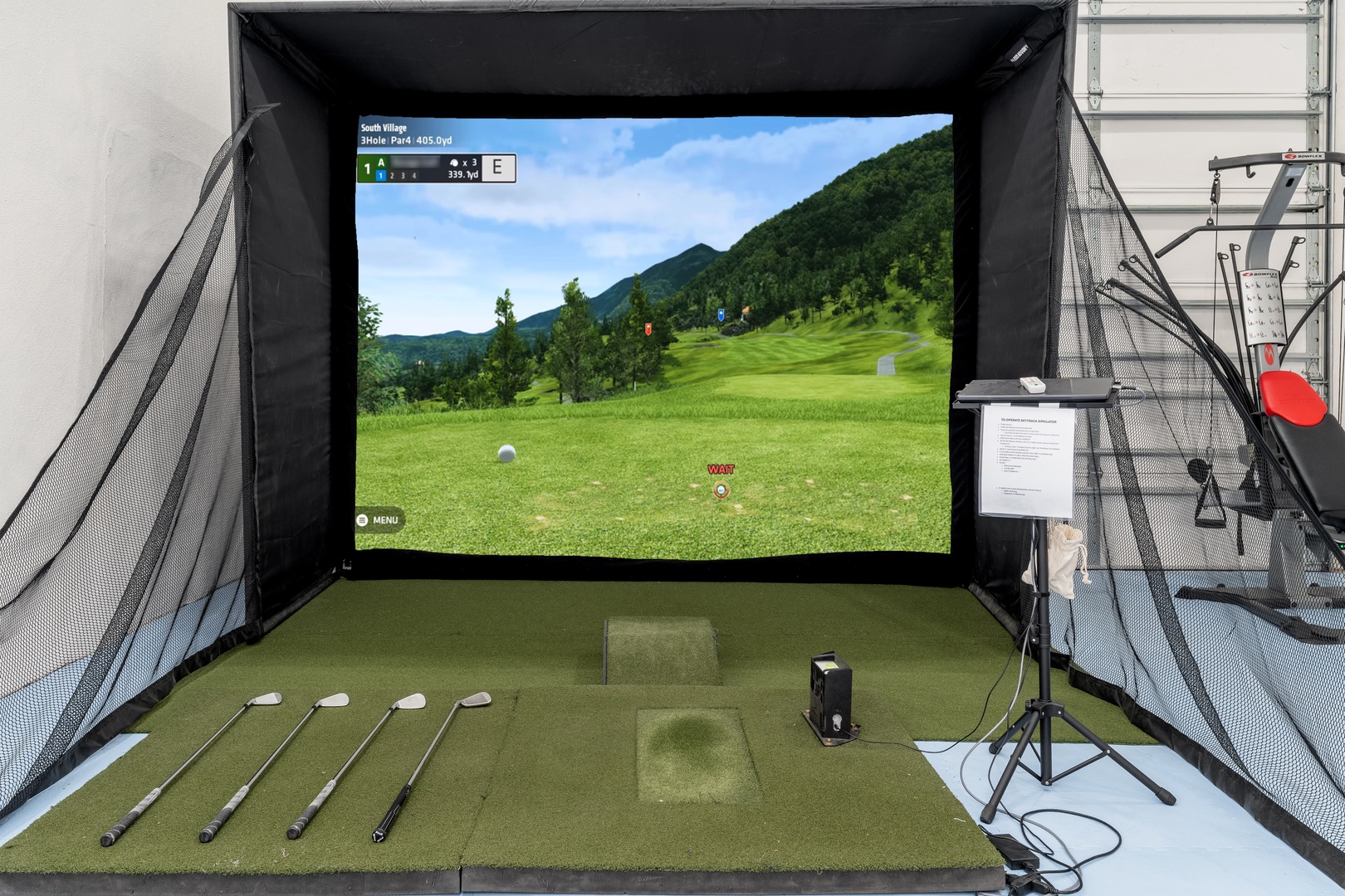 Perfect your swing in your own private golf simulator—complete with immersive screens, practice clubs, and detailed course views that bring the fairway to you.