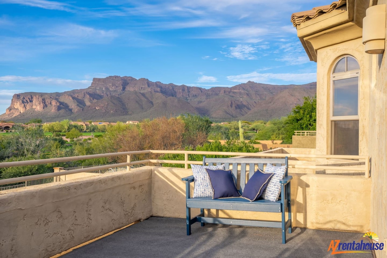 Beautiful mountain views from your private terrace with comfortable seating to enjoy stunning desert landscapes.