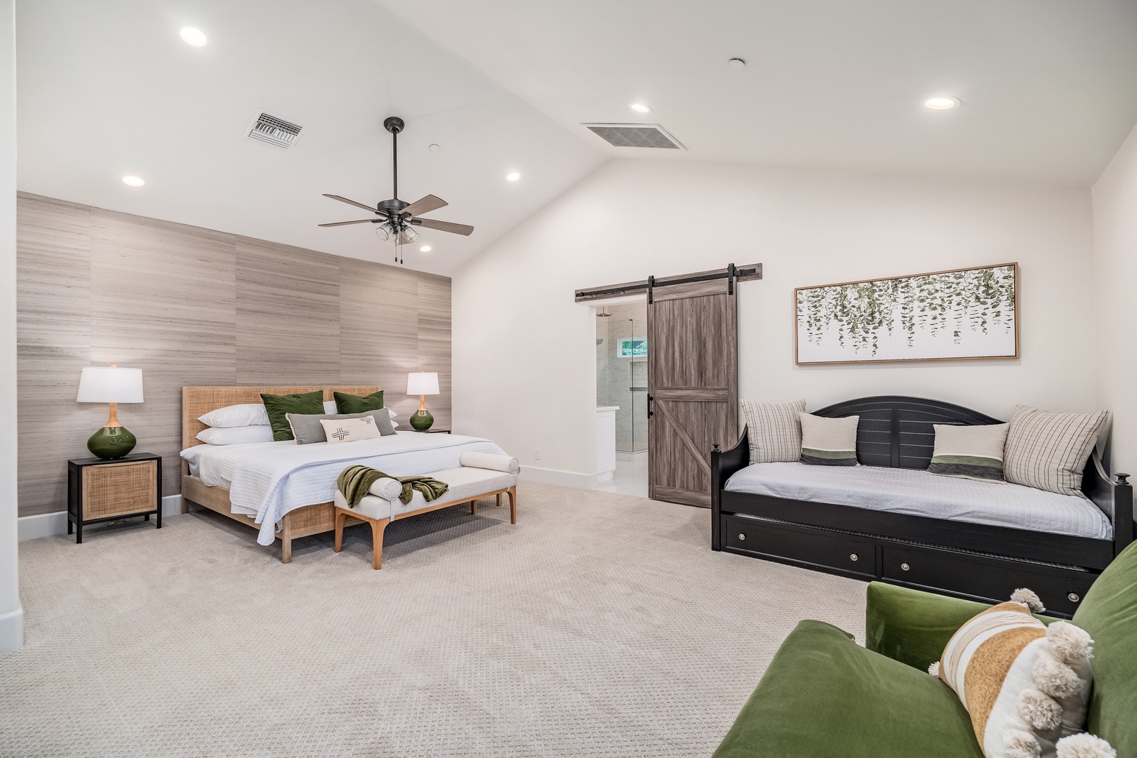 Unwind in your spacious retreat with plush bedding, modern farmhouse touches, and plenty of room for the whole family to rest comfortably after a day of adventure.