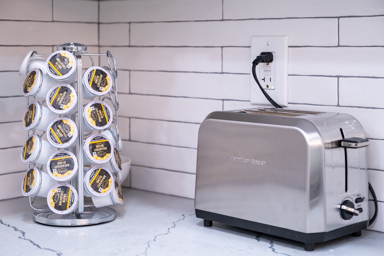 Start your mornings right with easy access to coffee pods and a sleek toaster—everything you need for a quick, delicious breakfast in your home away from home.