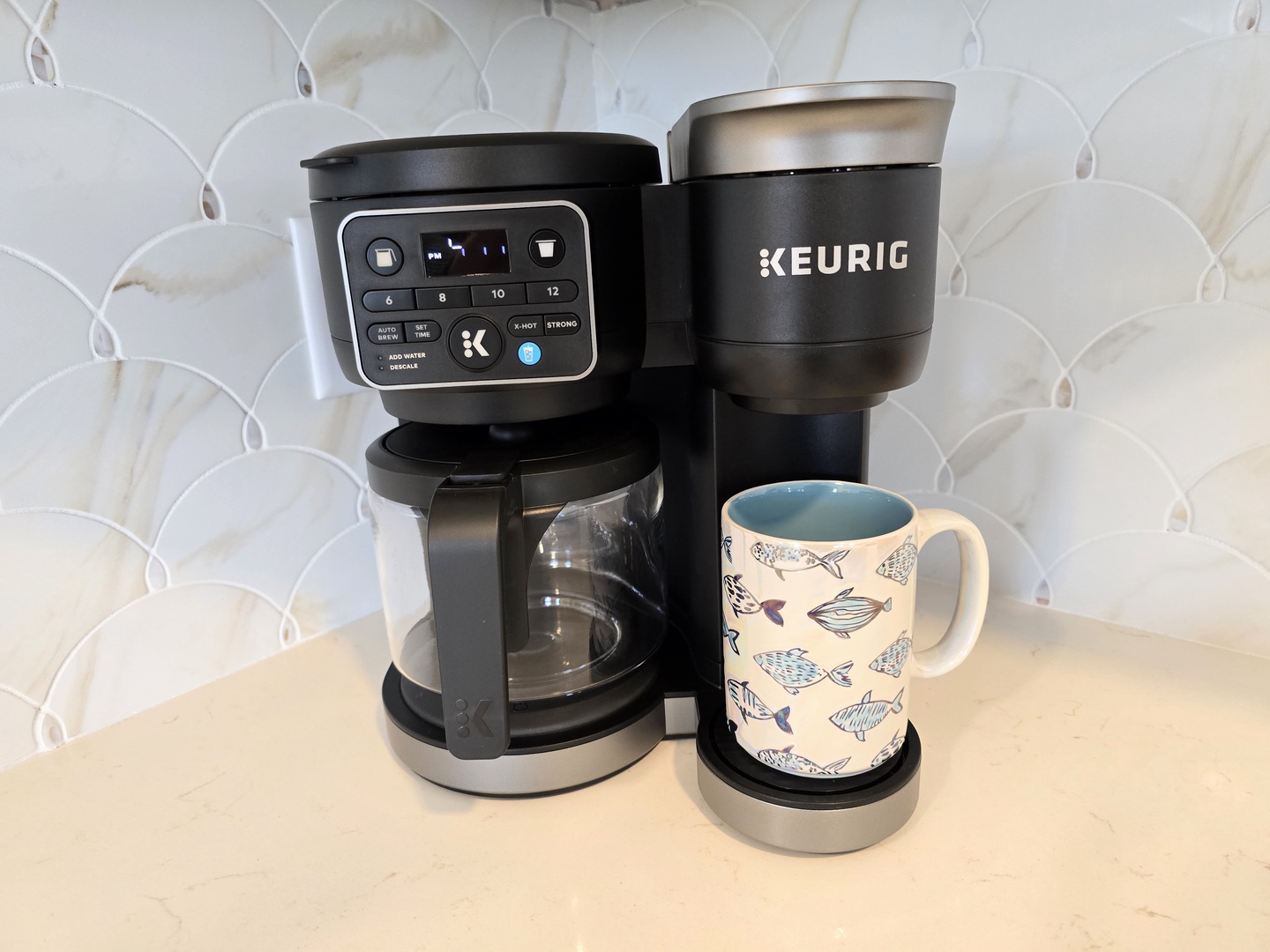 Wake up to freshly brewed coffee with this convenient Keurig station, ready to fuel your morning adventures.