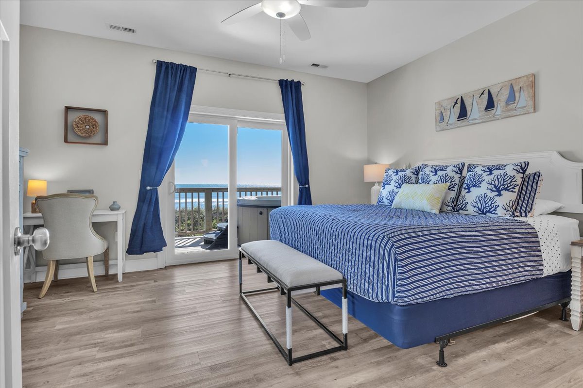 Bedroom 1 (king) with Beachfront Balcony and Hot Tub