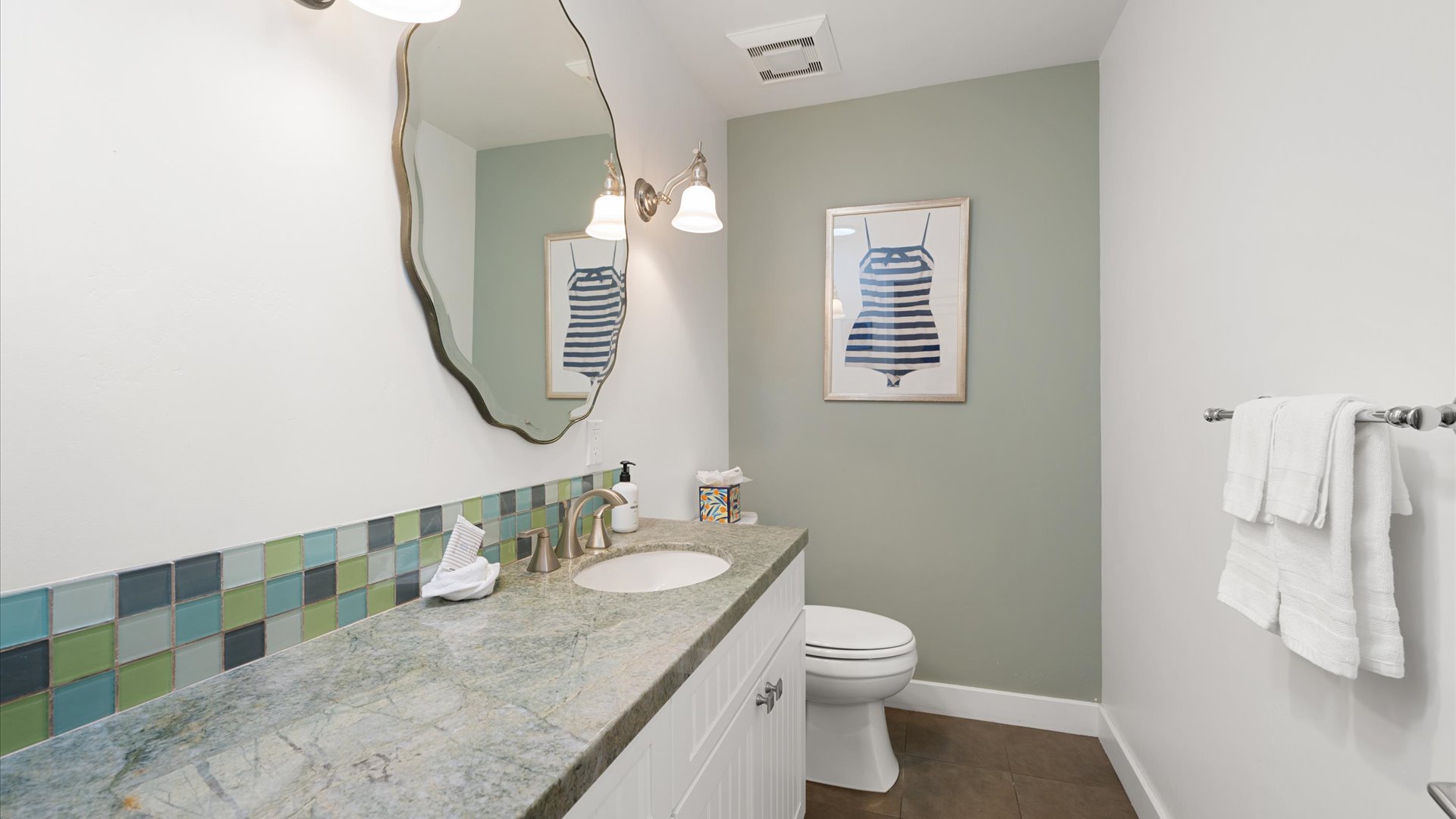 The half bathroom is large and is great to have when 4 people are staying in the condo.