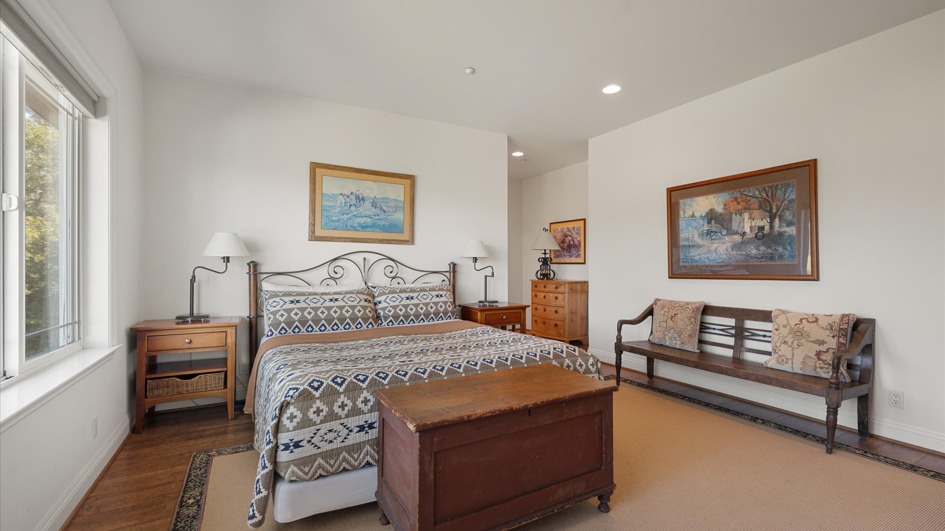 The north master bedroom features a king bed and ensuite bath