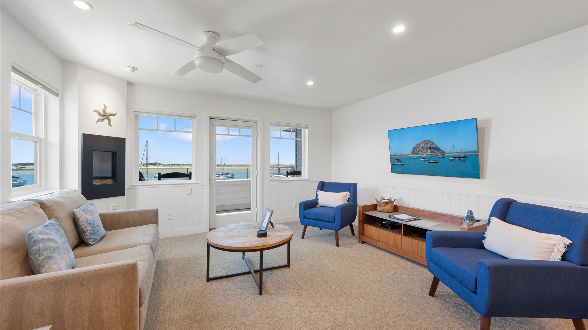The living room also features a fold out queen sized bed