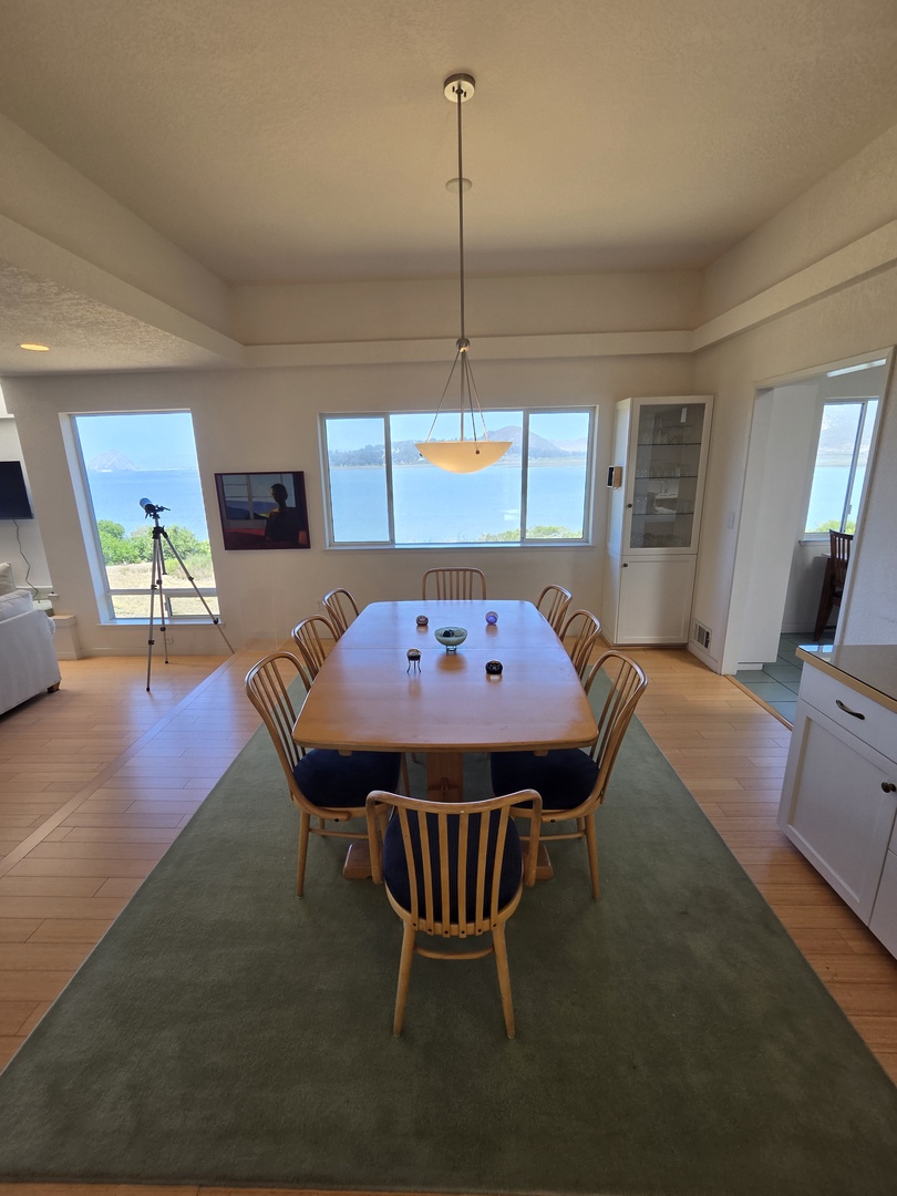 Open concept dining area with seating for 8