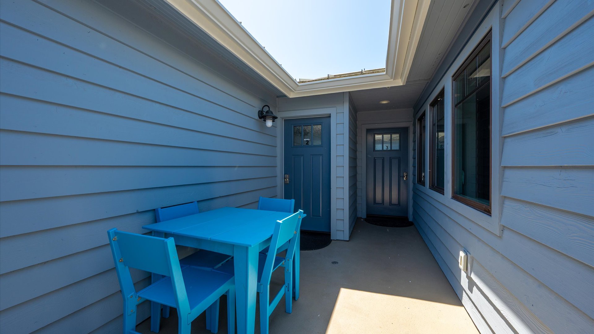 This area out your front door is protected from wind and a great place to have your morning coffee.