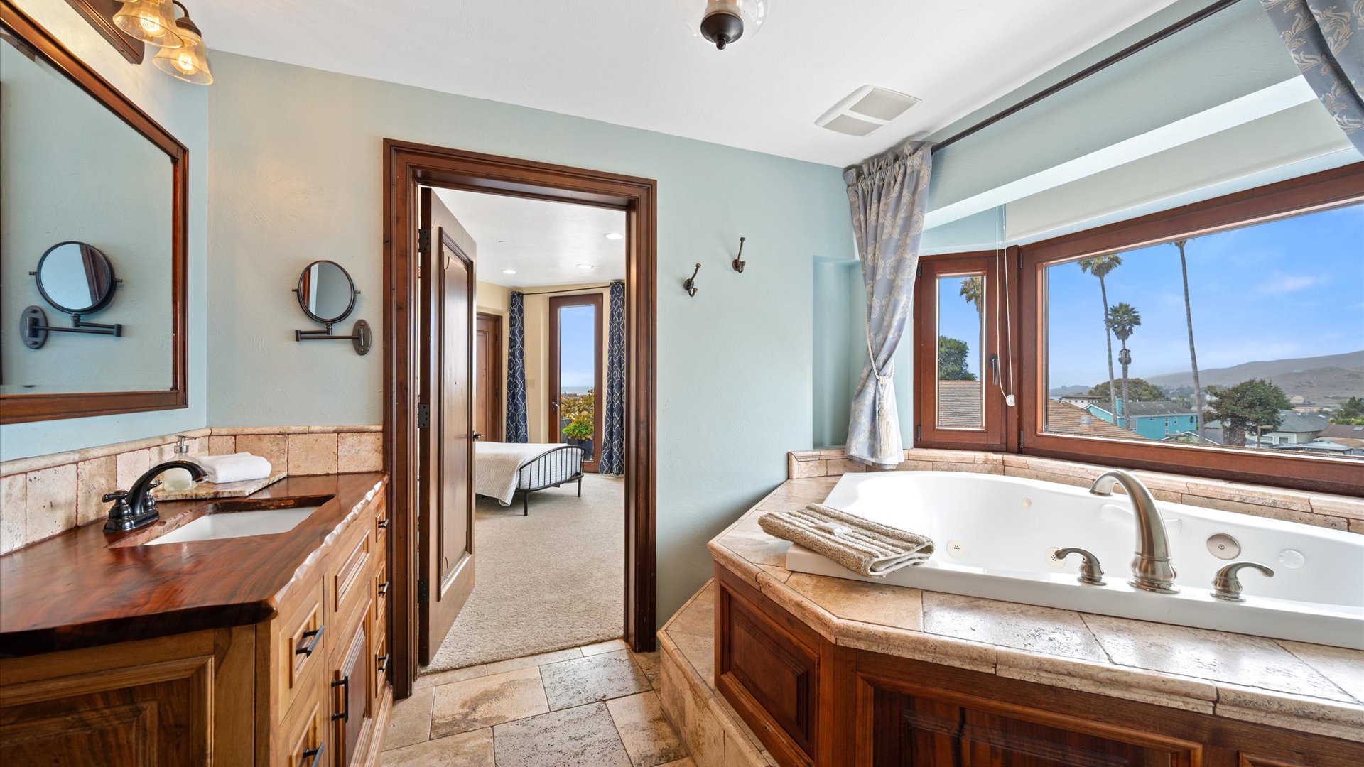 Bathroom attached to Santa Cruz suite, features large jetted soaking tub, there is no toilet in this bathroom