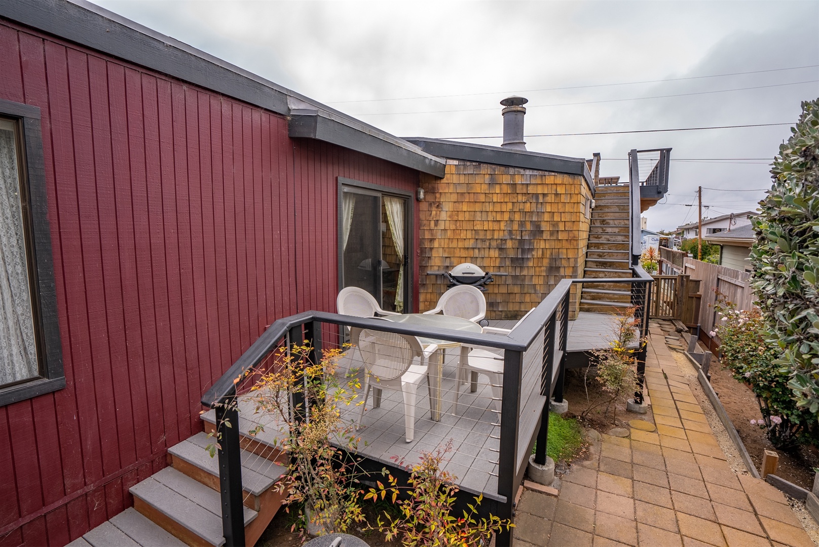 Stair access to a rooftop patio.