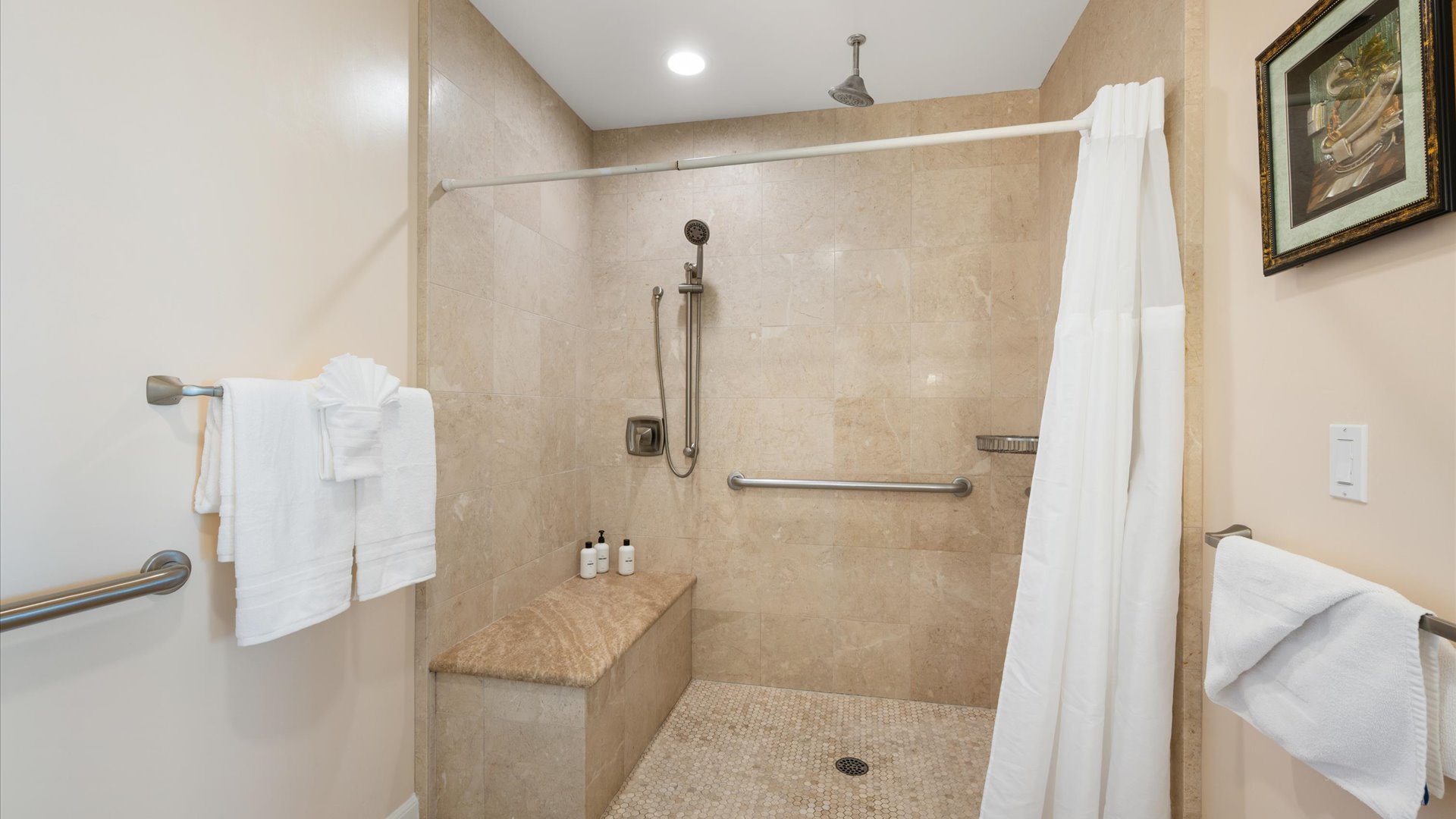 This unit is ADA compliant with large roll-in shower.