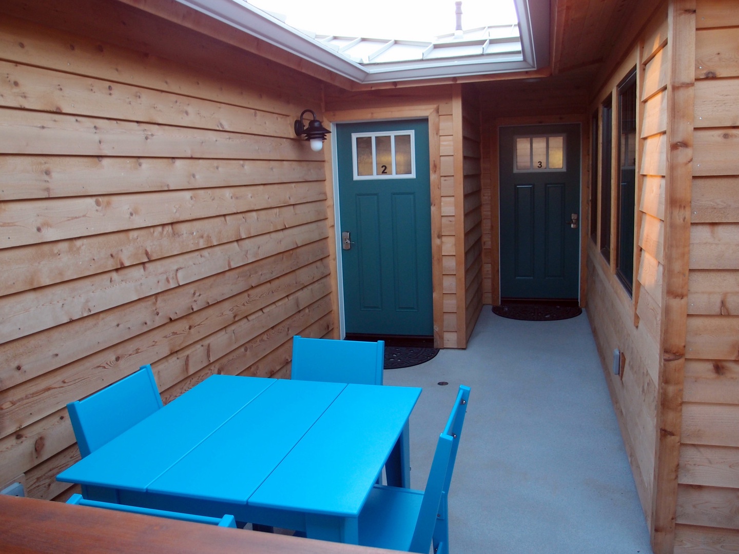 Wind protected seating area outside your door, great place to enjoy some coffee