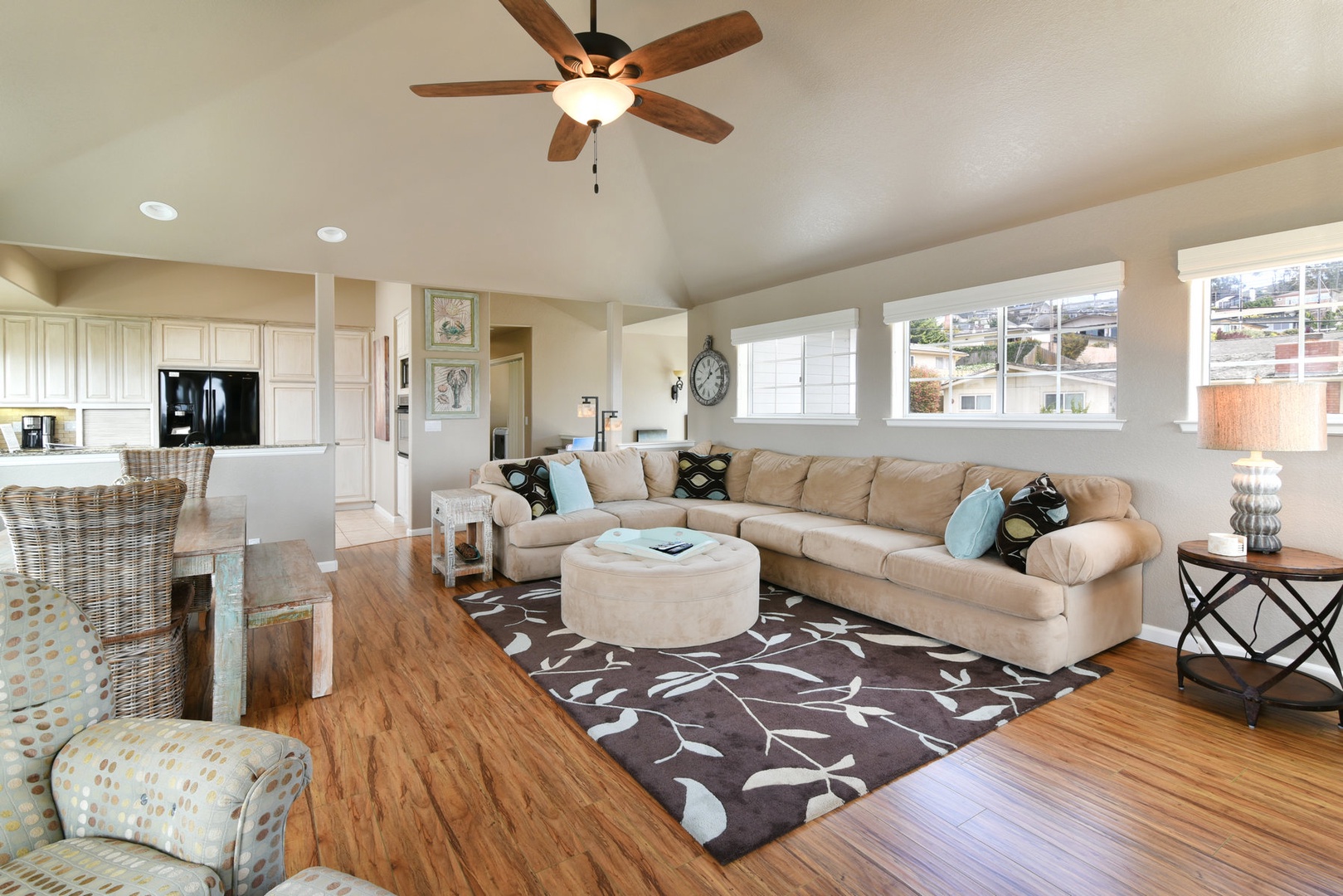 The day is over and it is time to relax.  Just collapse on this very comfortable sectional and watch some TV on the 3-D TV.