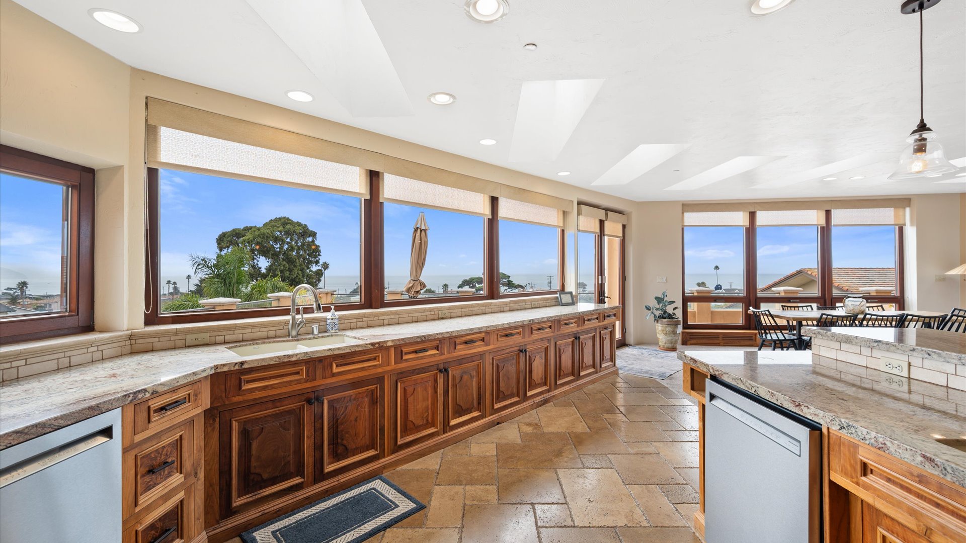 The windows framing the kitchen offer views while you cook