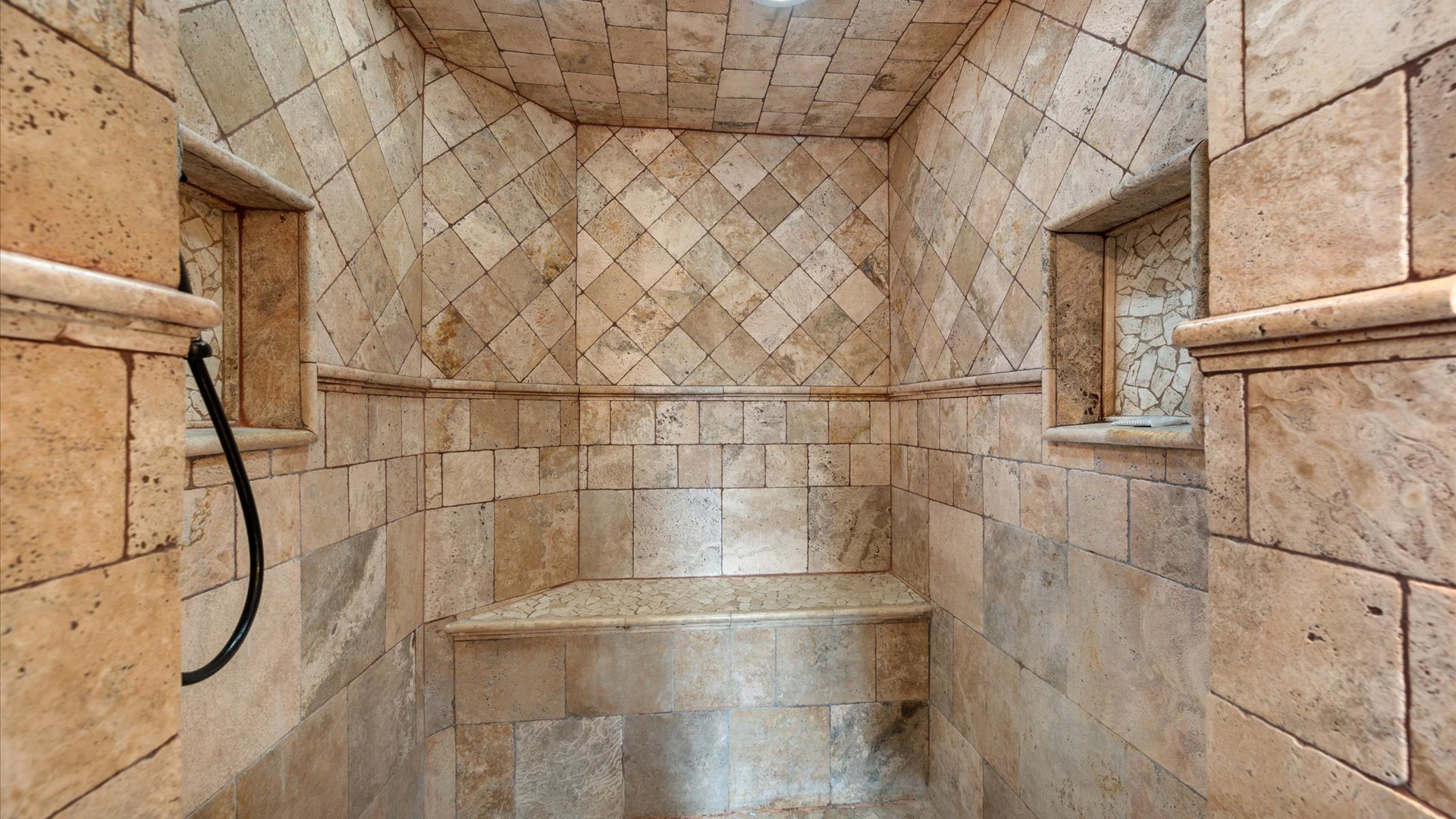 Gorgeous step in shower in the master bath